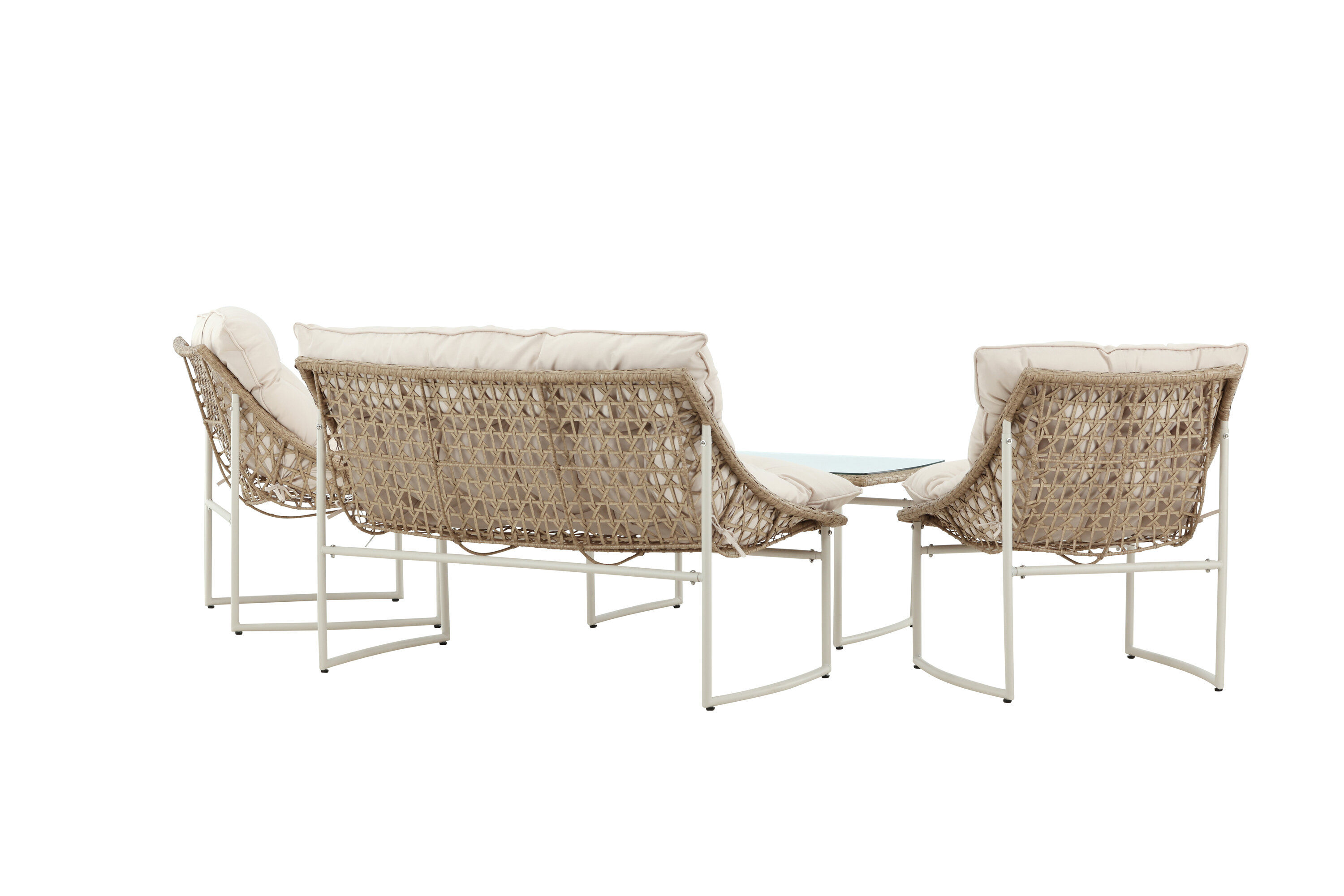 Tina Sofa-Set Polyrattan Stahl Cream