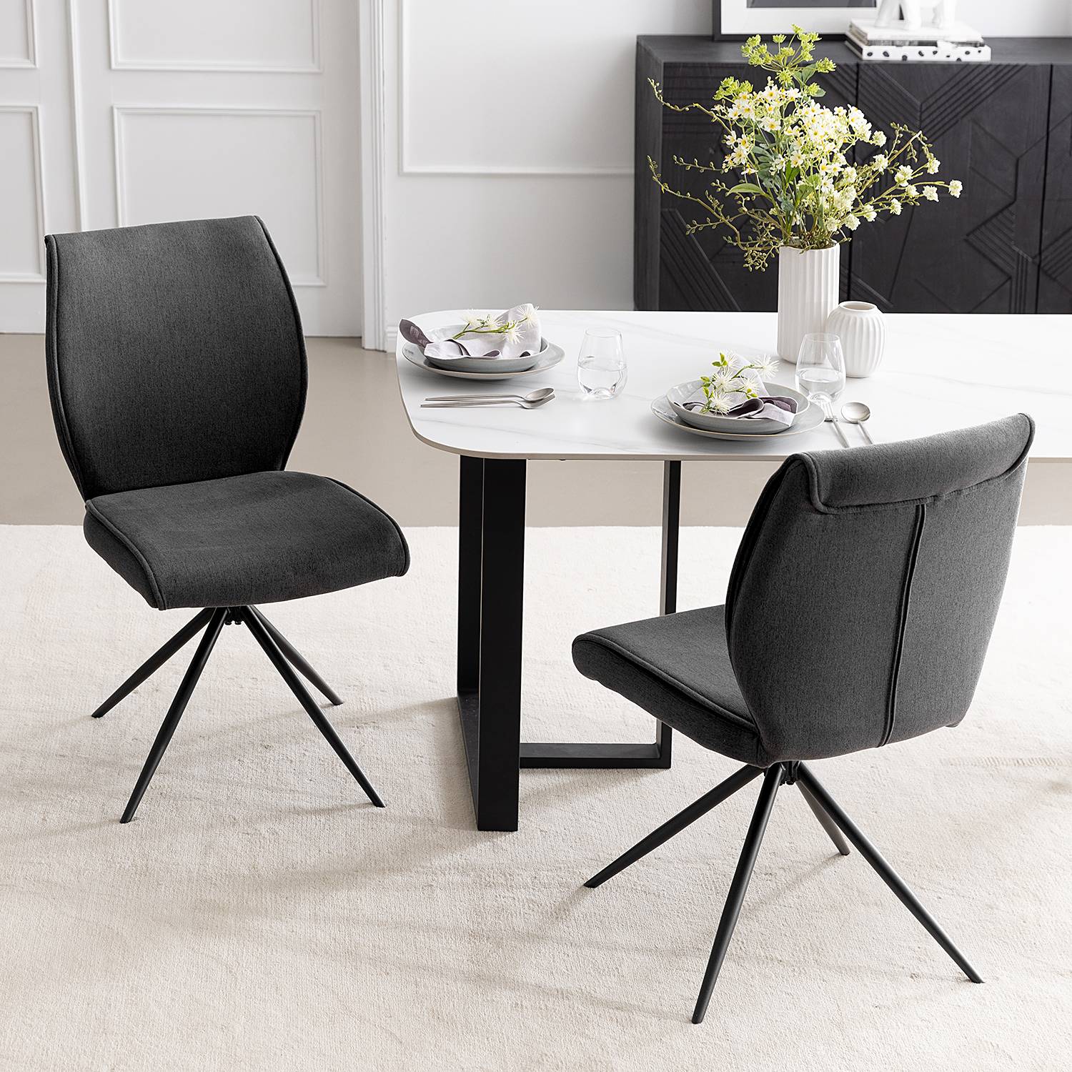Upholstered chair Ustuna set of 2 flatweave grey