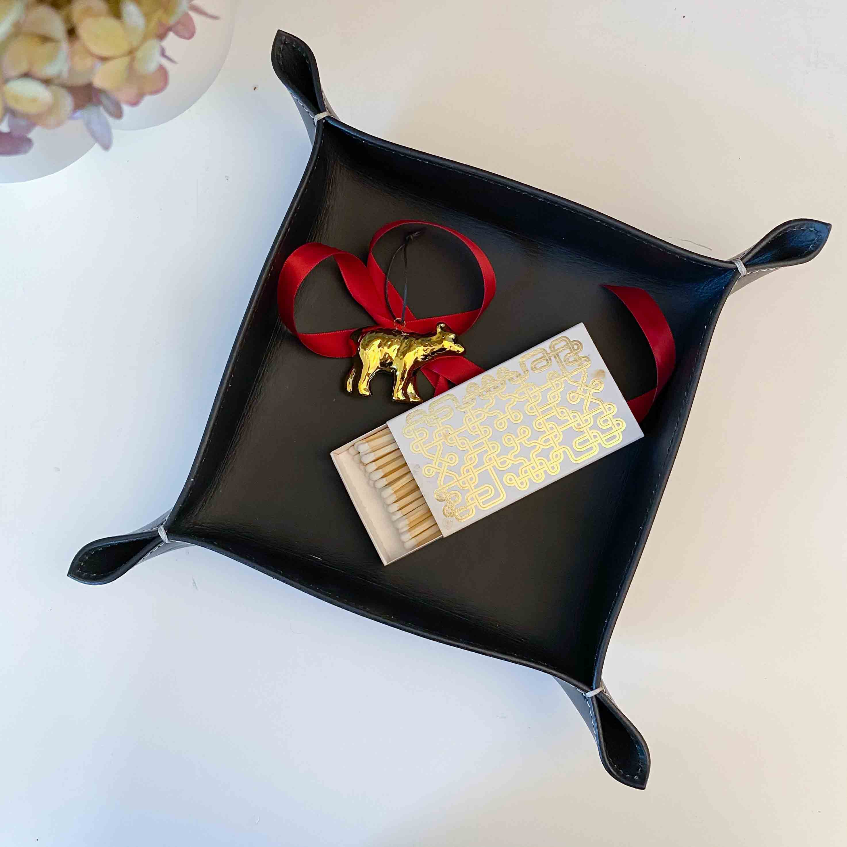 Bowl Leather Black 20x20 cm