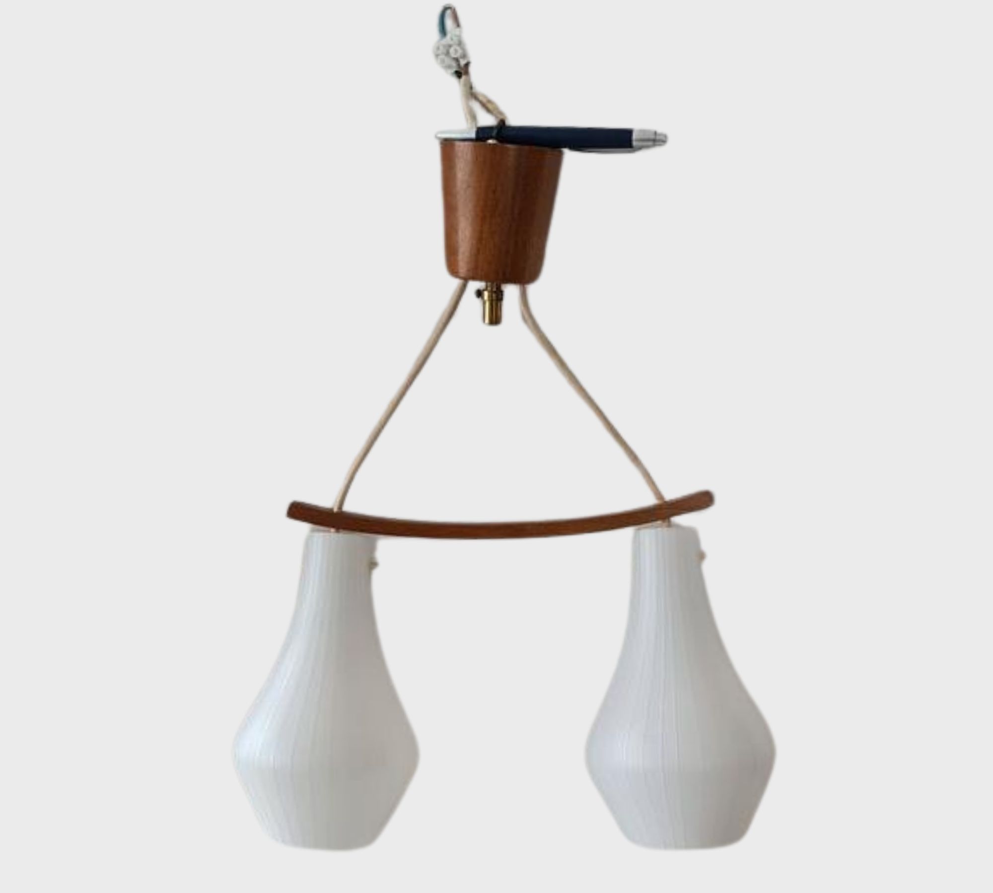 Vintage pendant lamp wood glass brown