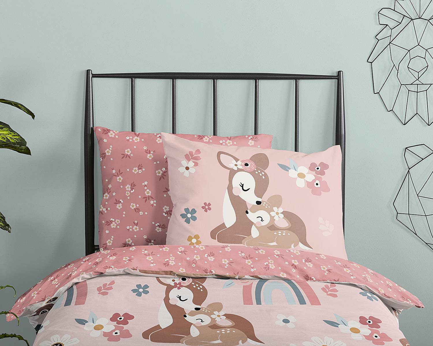 Kinderbettwäsche Rehkitz Baumwolle Rosa