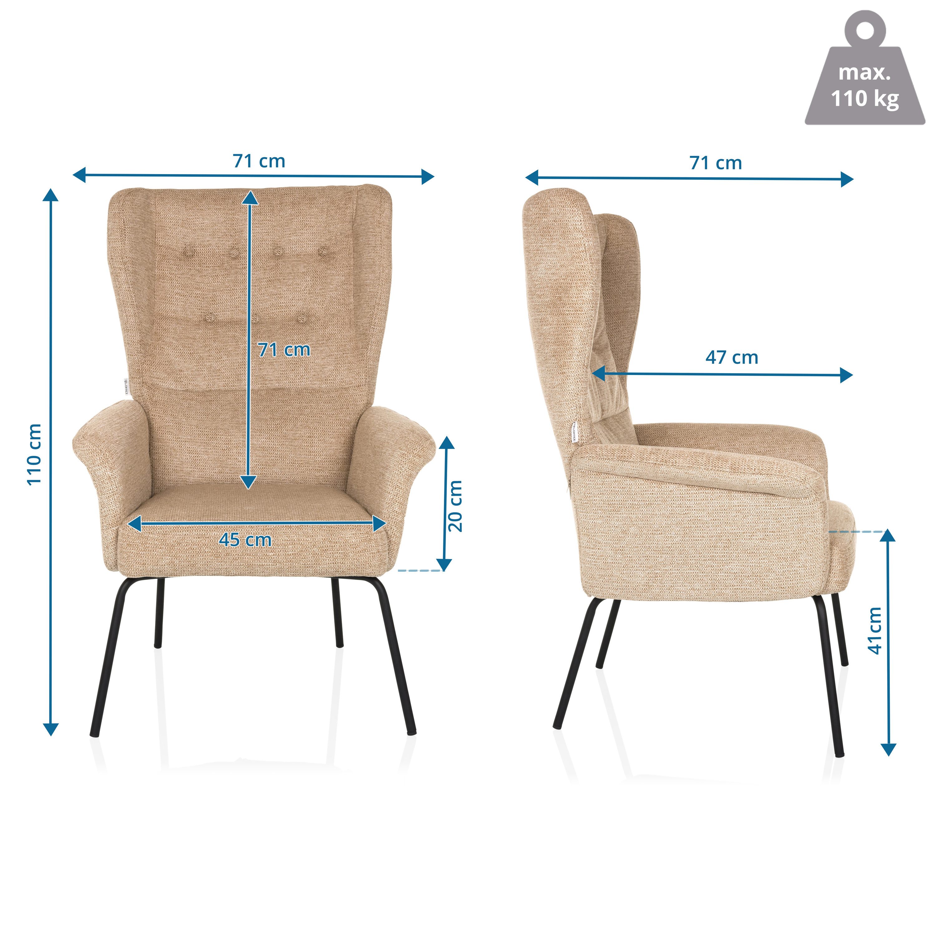 HAVENIO Sessel Stoff Beige