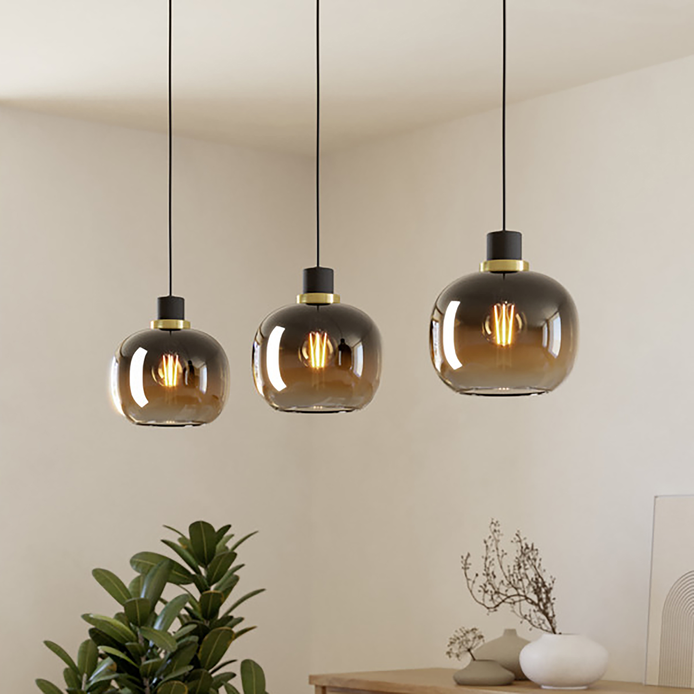 Pendant Light Oilella 3-Light Smoked Glass Brown