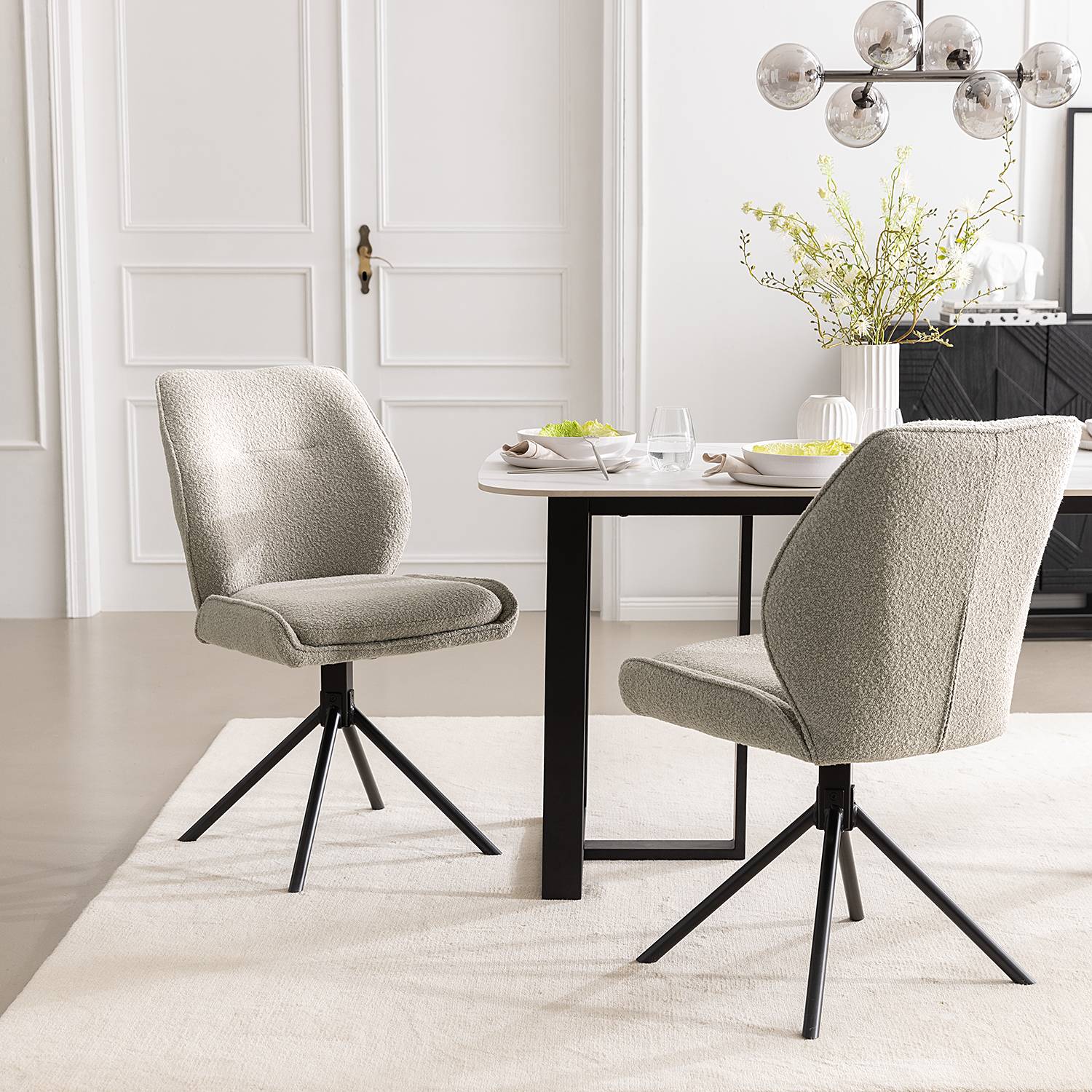 Mollvika Dining Chair Set of 2 Grey Bouclé 