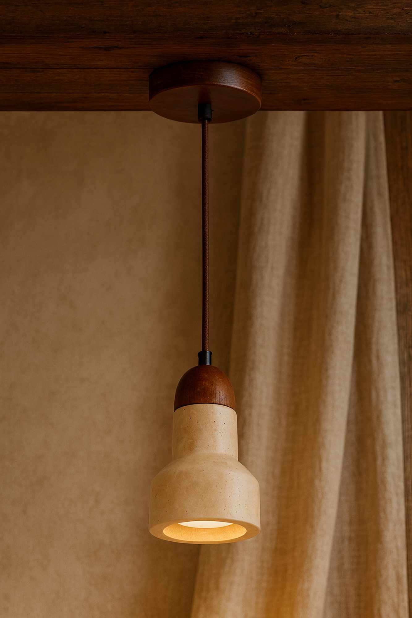Swis Pendant Light Travertine Walnut Wood Brown