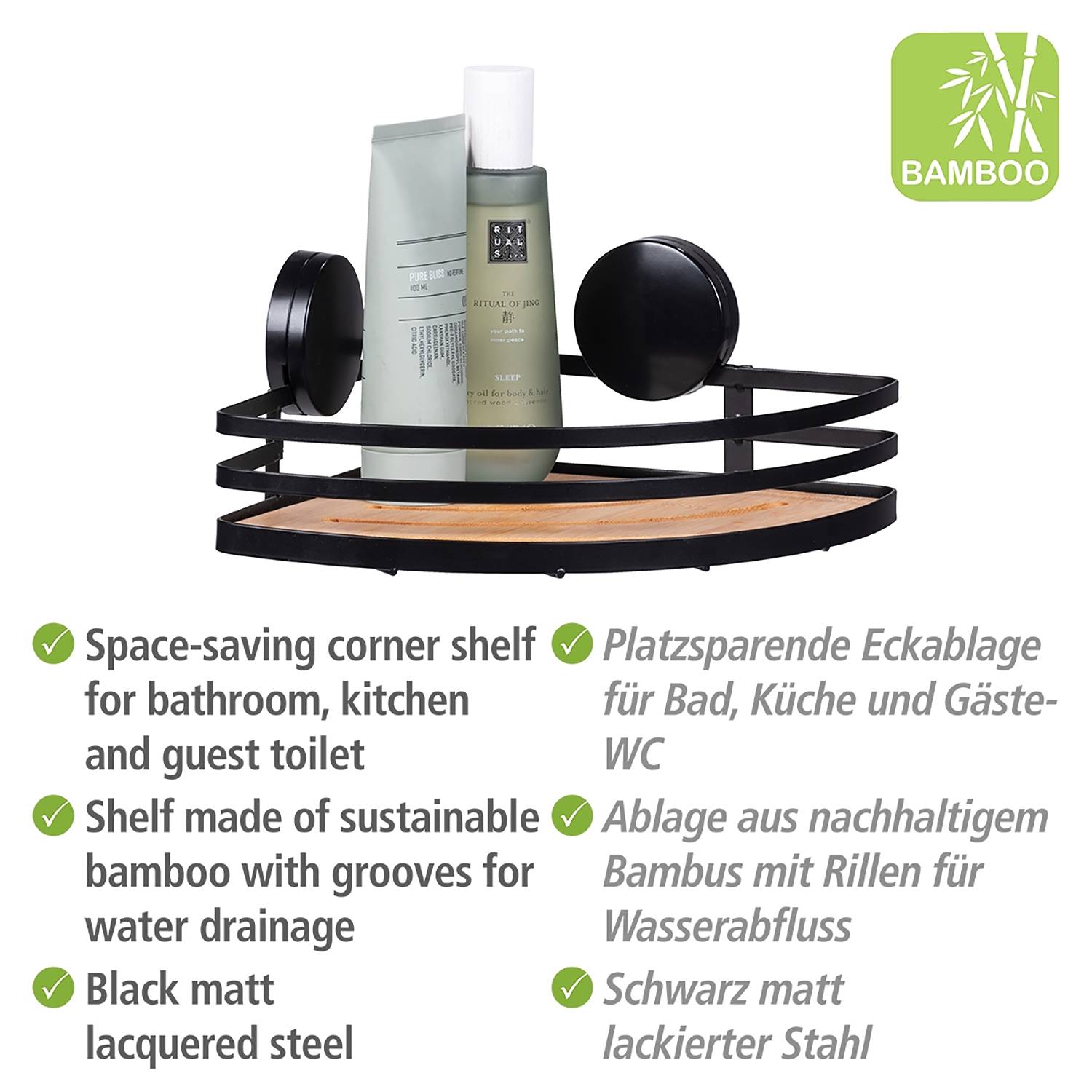 Alba Eckablage Edelstahl Bambus Braun Schwarz