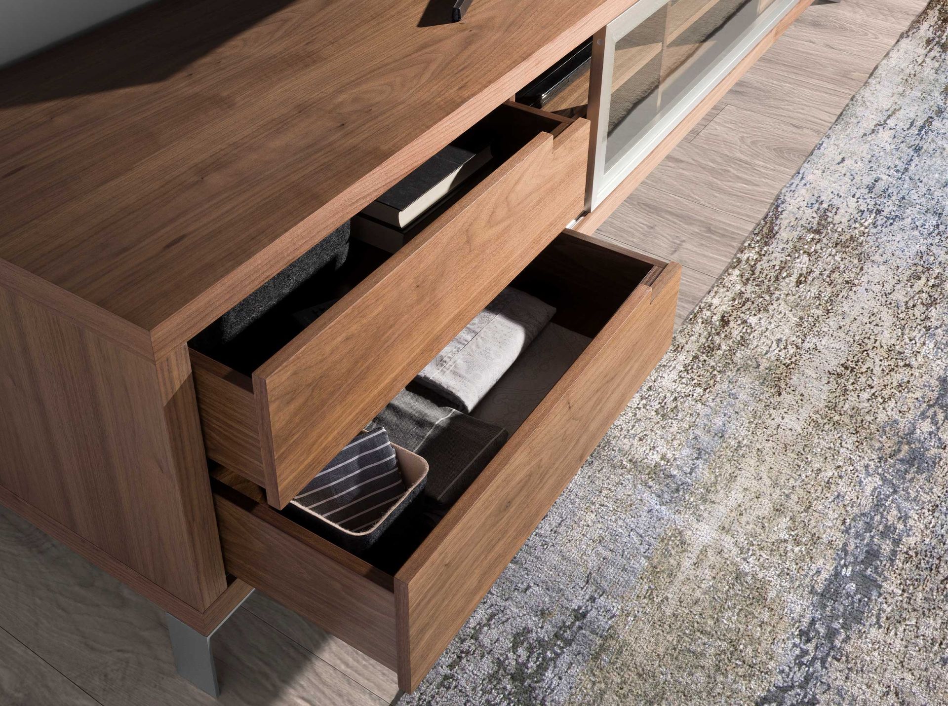 3044 Lowboard Wood veneer Chrome-plated steel