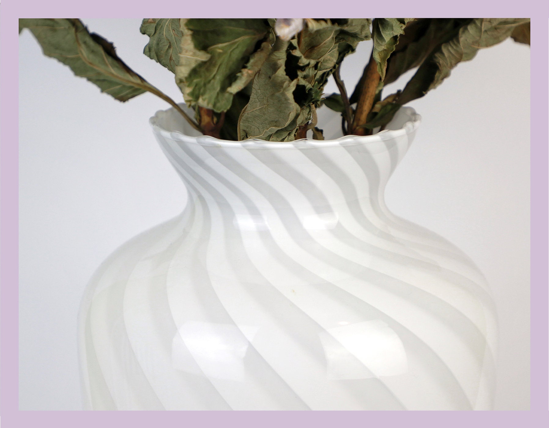 Vintage Swirl Vase Muranoglas Weiß 1950er Jahre