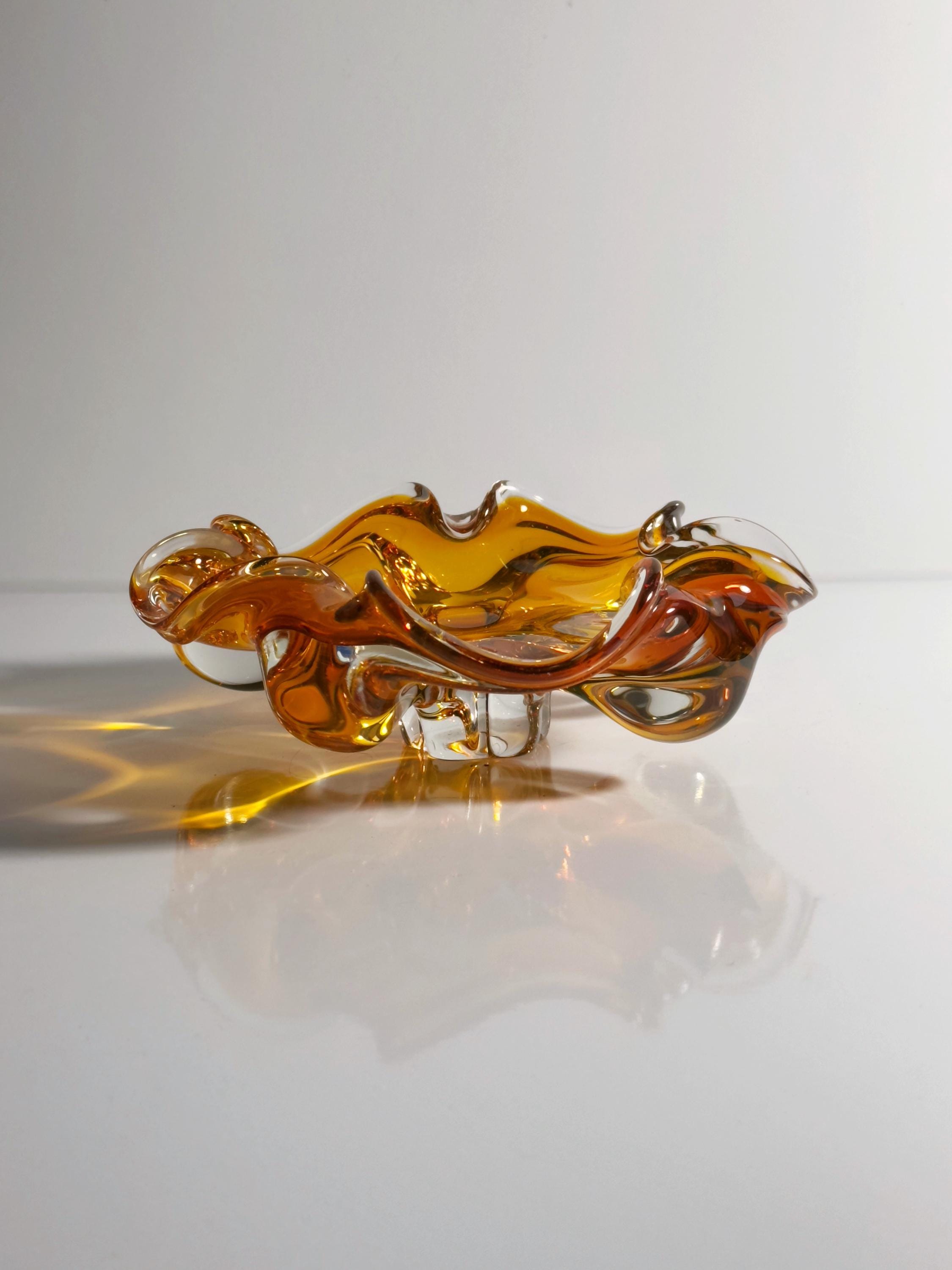 Vintage Schale Muranoglas Bernstein-Orange 70er Jahre
