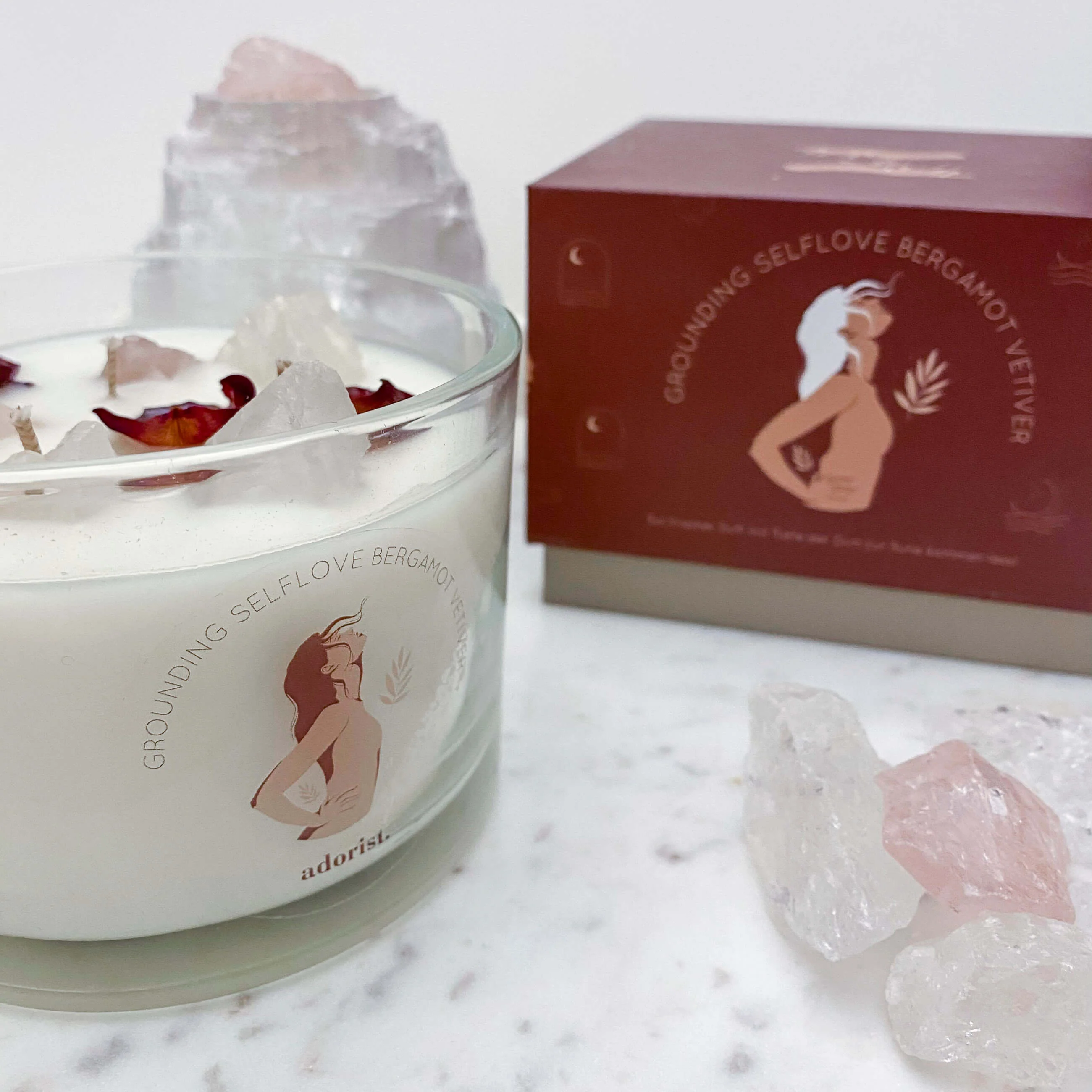 Bergamot & Vertiver Duftkerze Sojawachs mit Kristallen