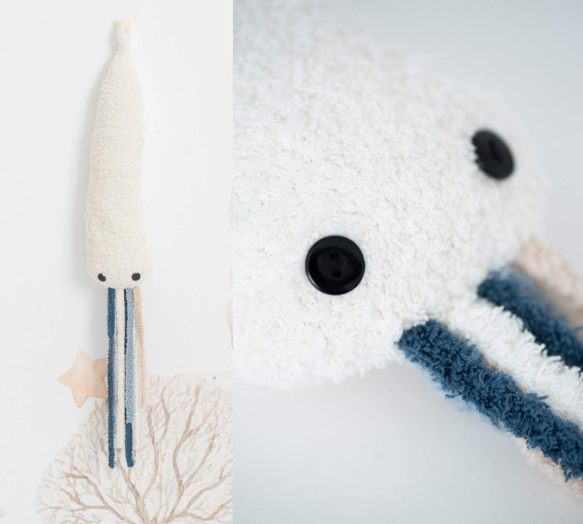 2x Mini Octopus & Manta Ray Plush toy Cotton Blue