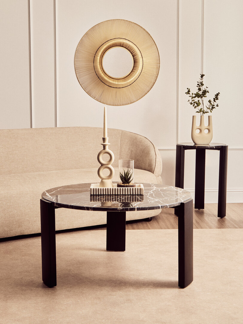 Palermo Round Side Table Marble Wood Black