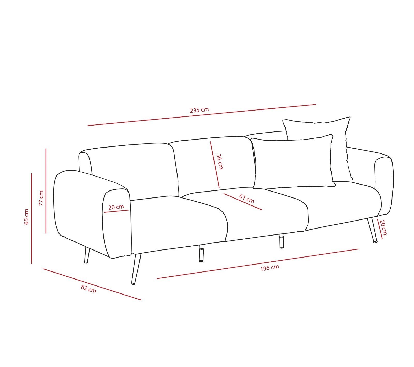 Side Sofa 3-Sitzer Anthrazit