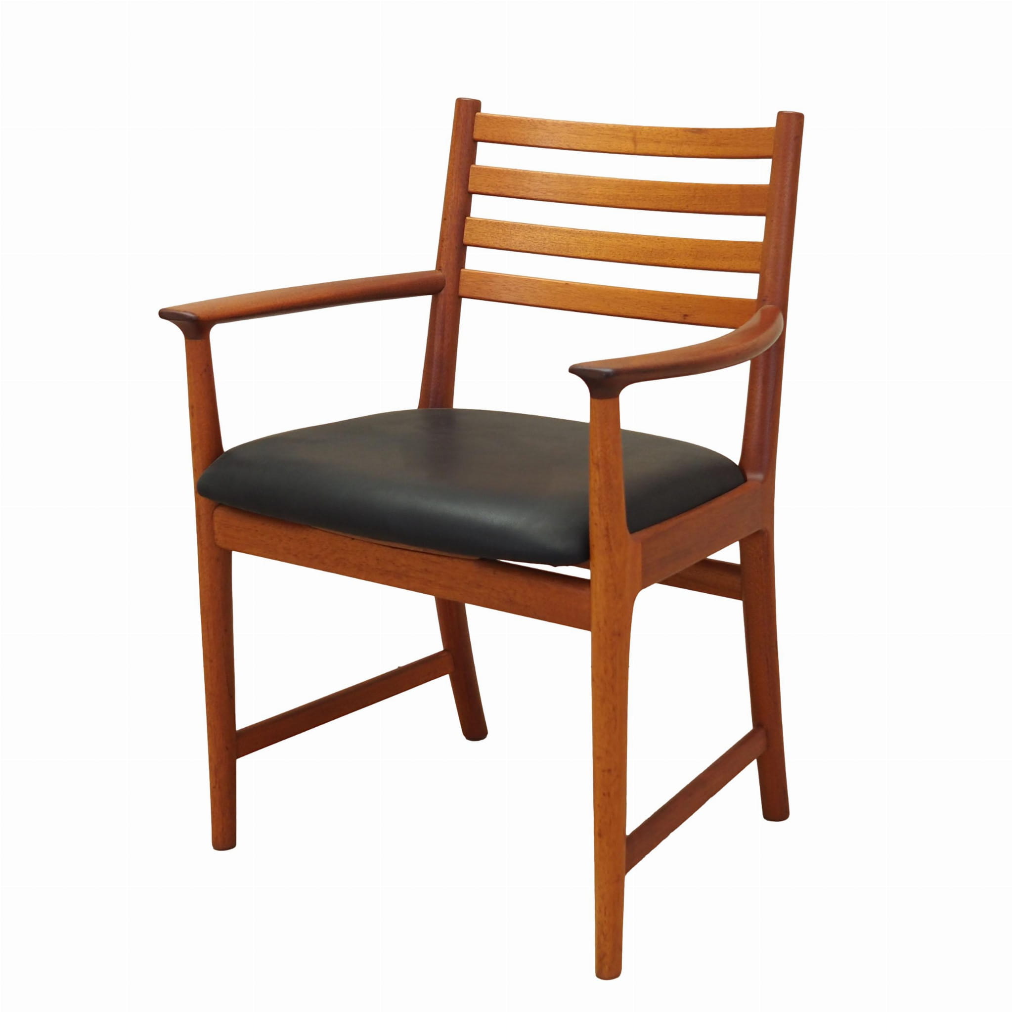 Vintage armchair Teak wood Leather Brown 1970s