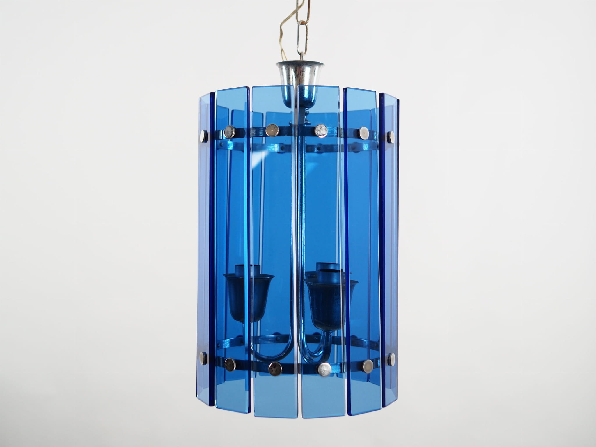Pendelleuchte Glas Blau 1970er Jahre