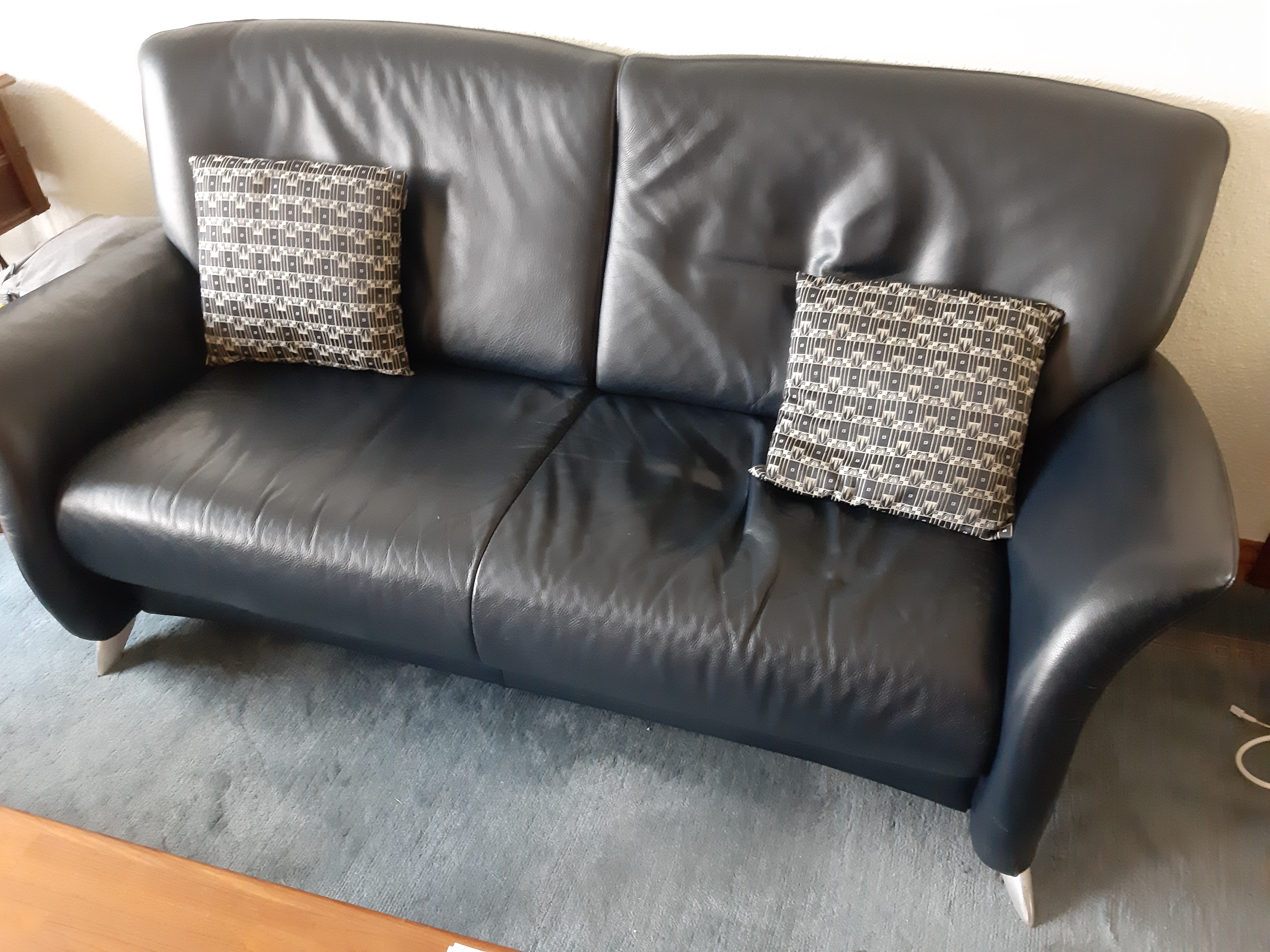 2x Sofa 2-Sitzer Leder Dunkelblau