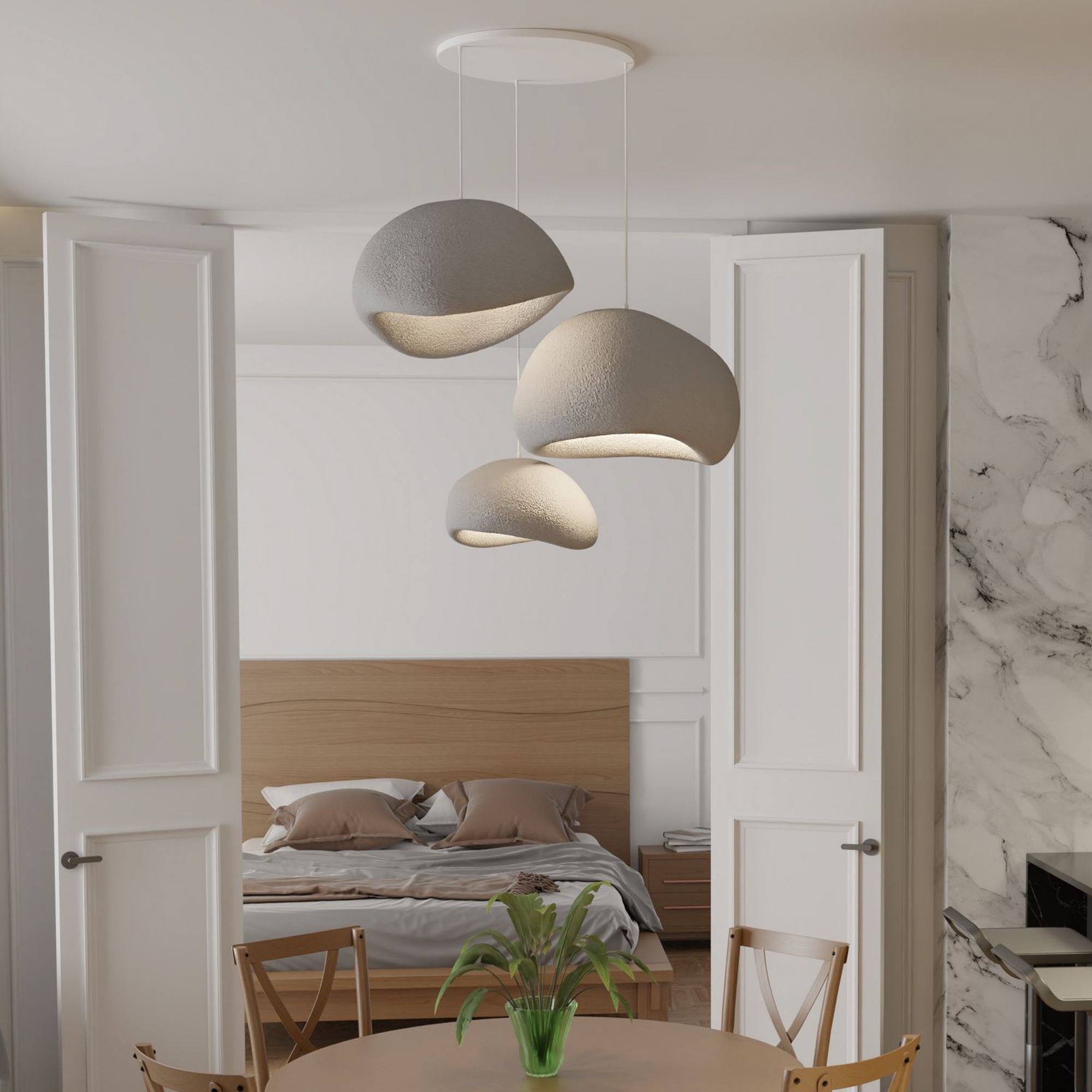 3-Flammig Wabi Sabi Mossgreys Pendelleuchte Beton Grau