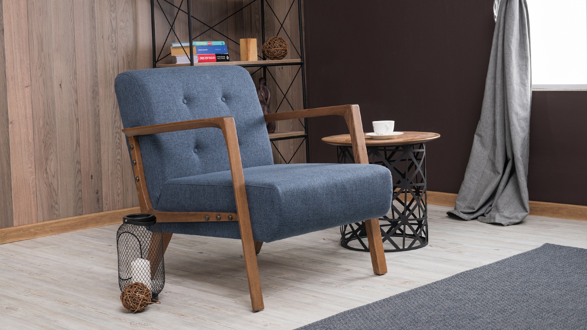Kemer Sessel Holzfurnier Blau