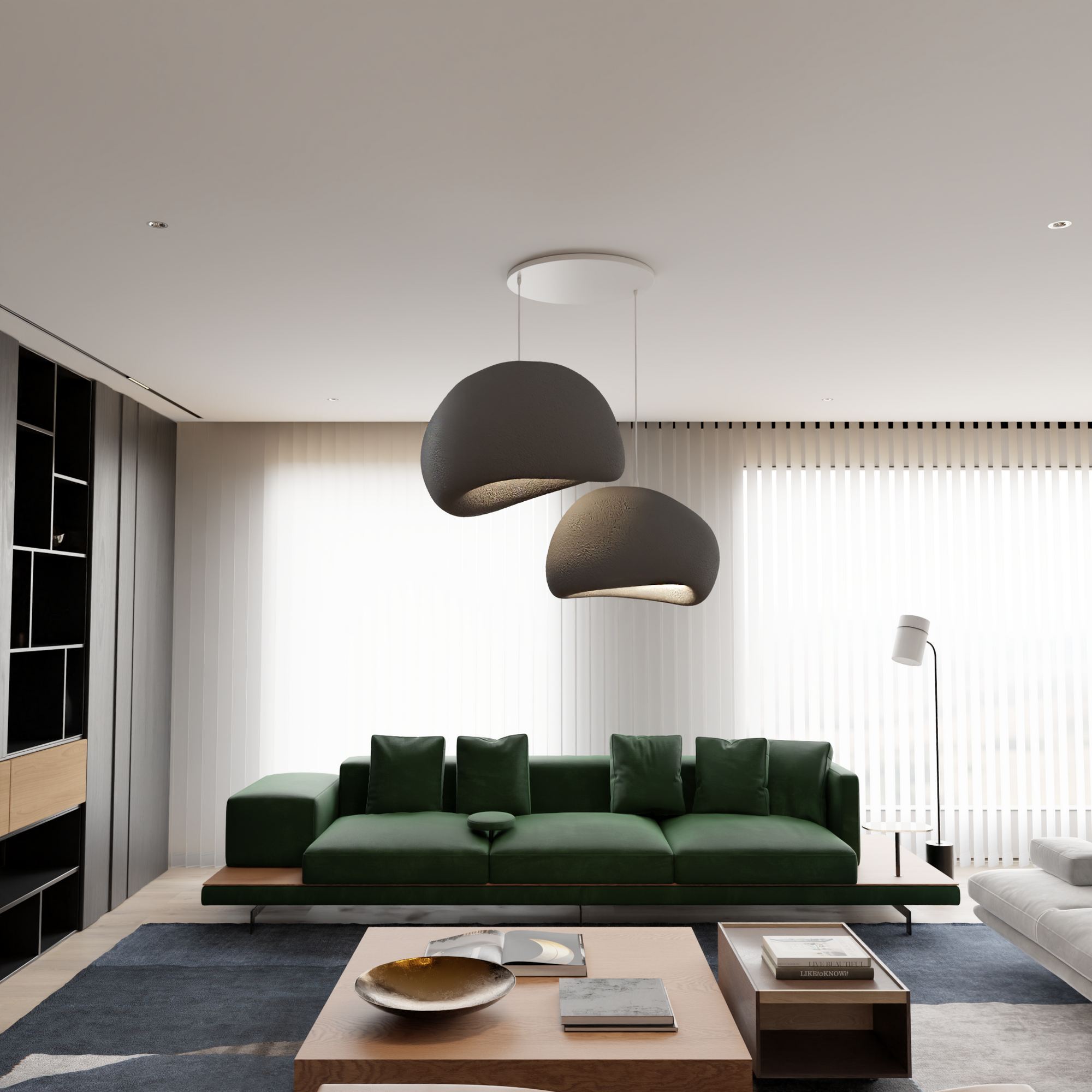 2-Flammig Wabi Sabi Chalkforms Pendelleuchte Beton Grau