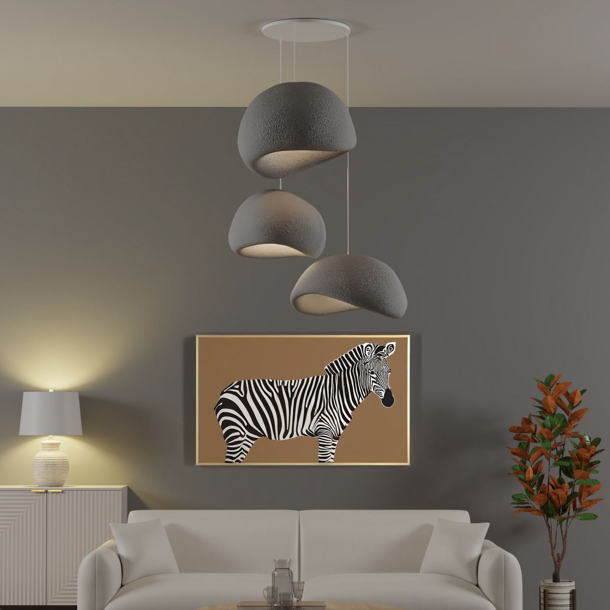 3-Flammig Wabi Sabi Shibumi Orbs Pendelleuchte Beton Grau