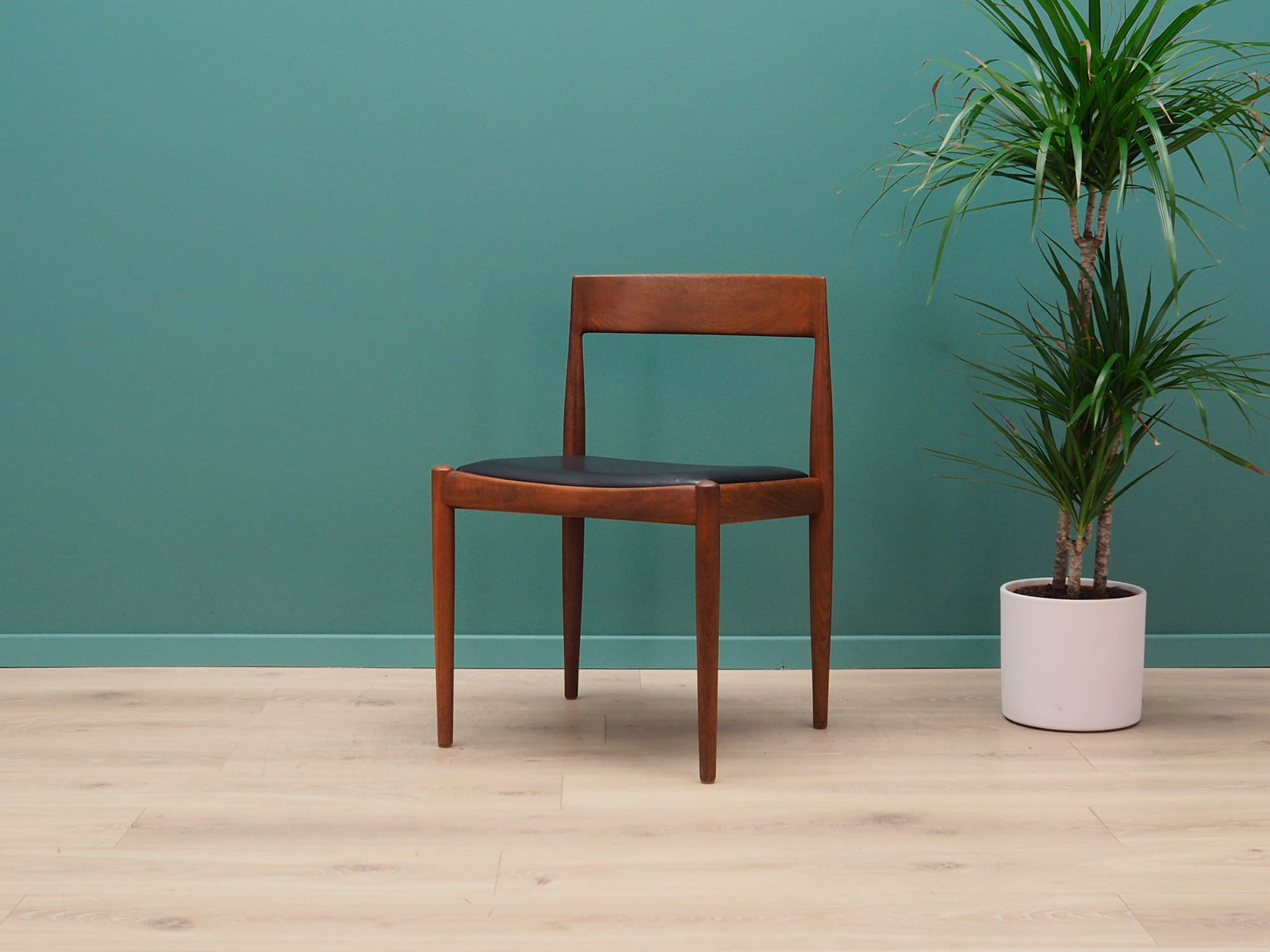 4x Vintage Chair Teak Wood Leather Brown 1970s