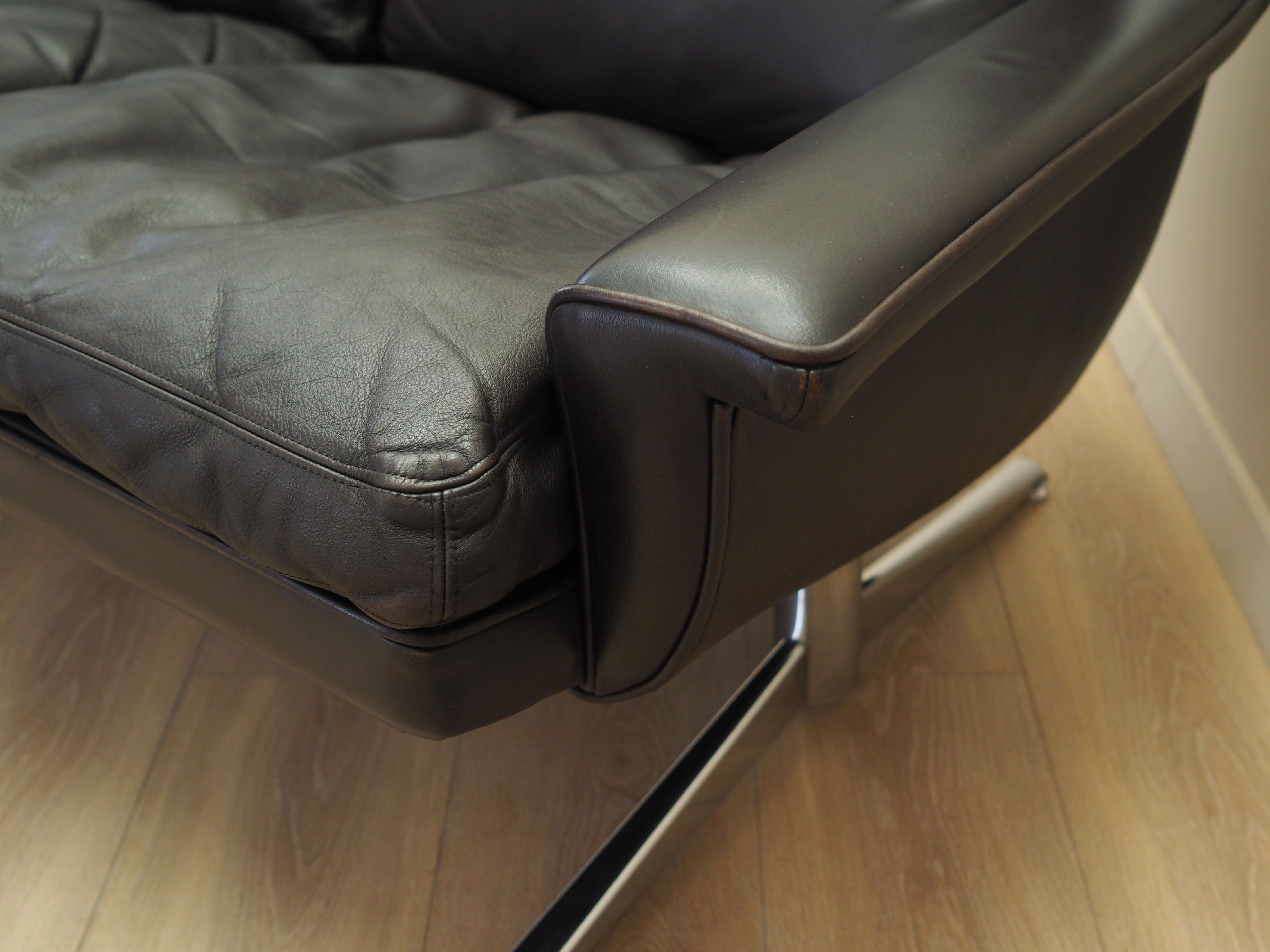 Sofa Leder Braun 1970er Jahre