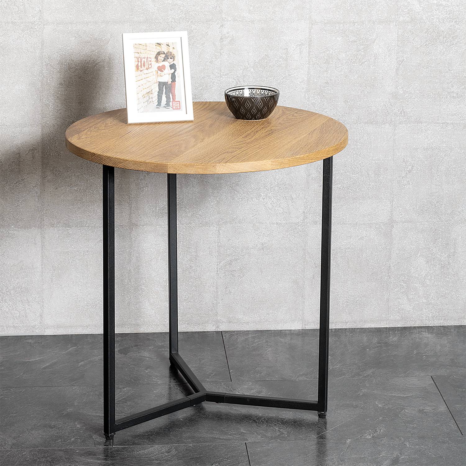 Northfield Round Side Table Oak Steel