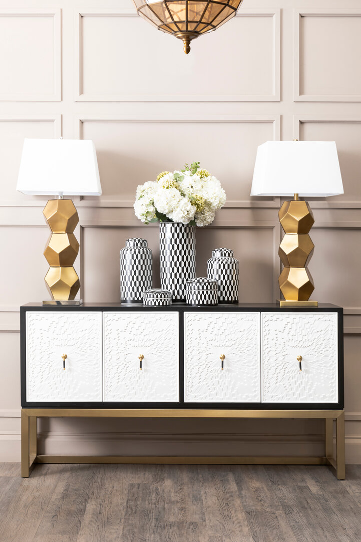 Marlo Grande Barattolo in Ceramica con Motivo Geometrico Bianco e Nero