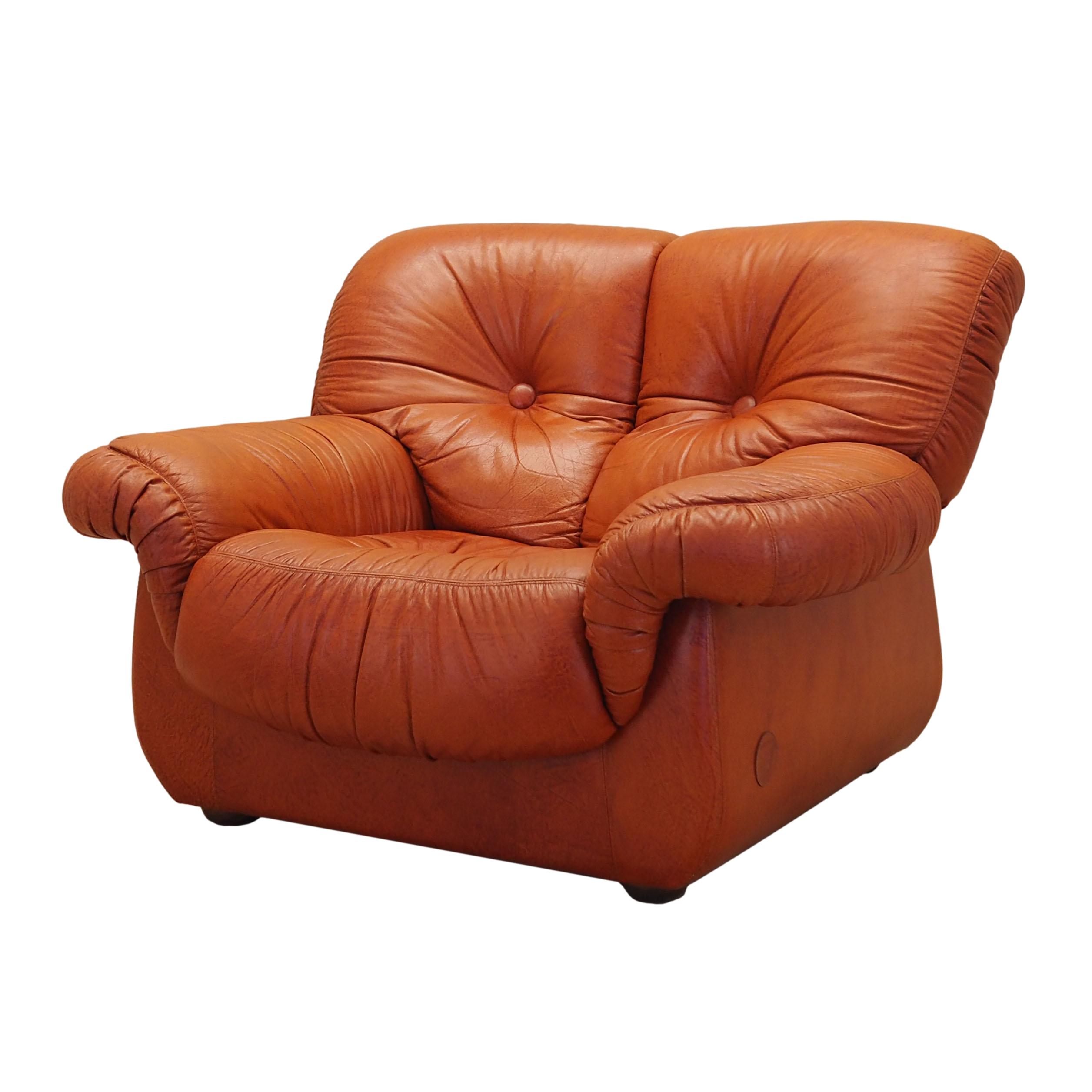 Sessel Leder Braun 1970er Jahre