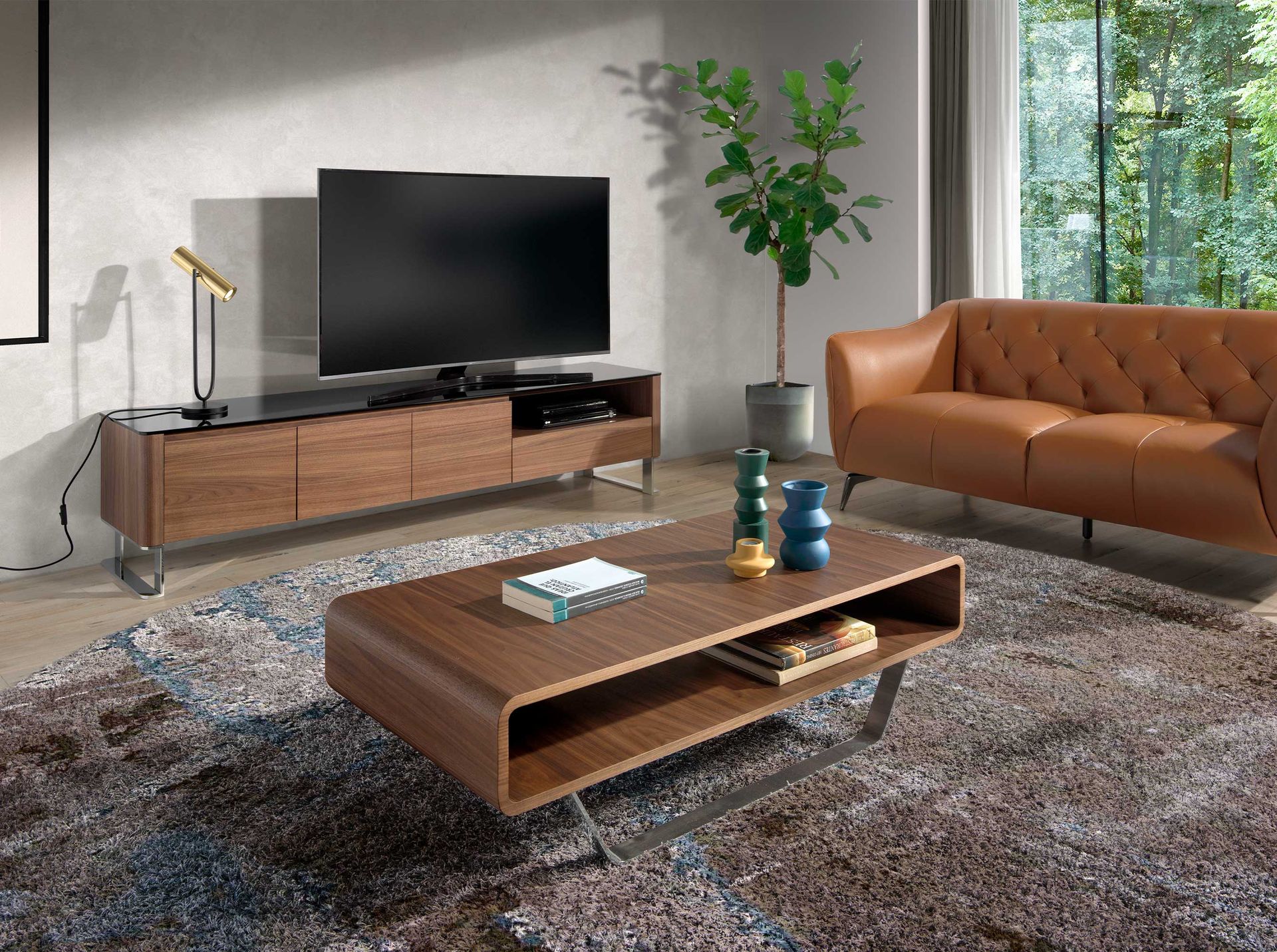 Lowboard wood veneer Chrome-plated steel