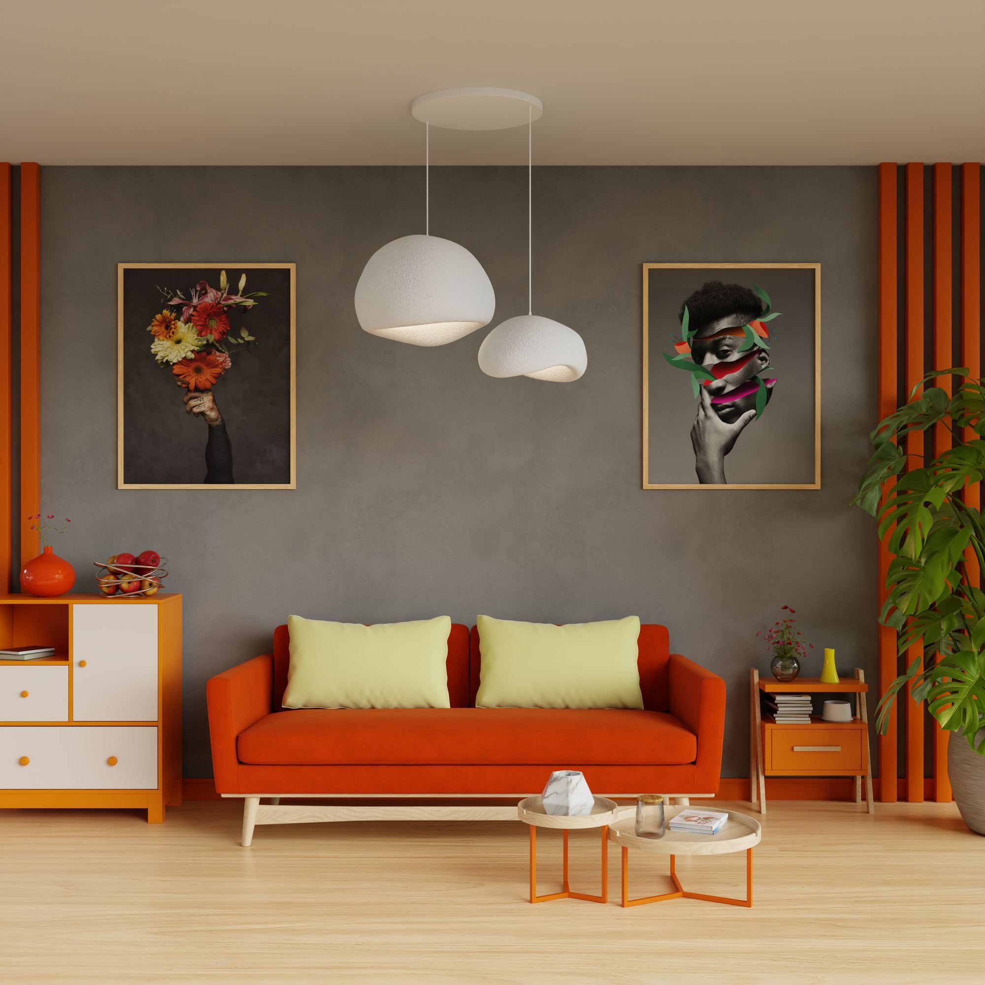 2-Flammig Wabi Sabi Rawbends Pendelleuchte Weiß