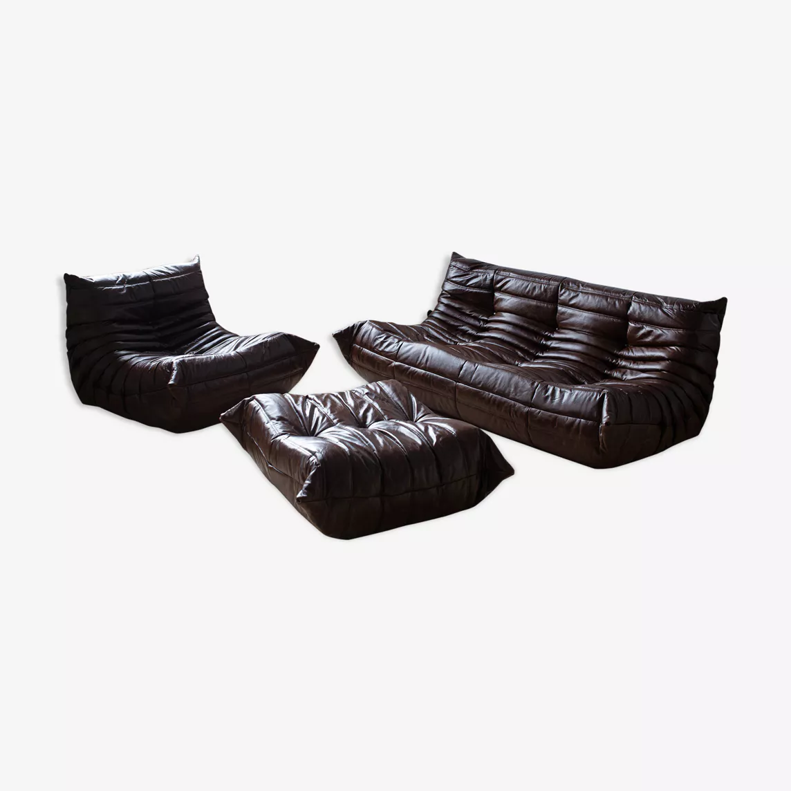 Togo Lounge Set 3-pc. High Gloss Leather Dark Brown