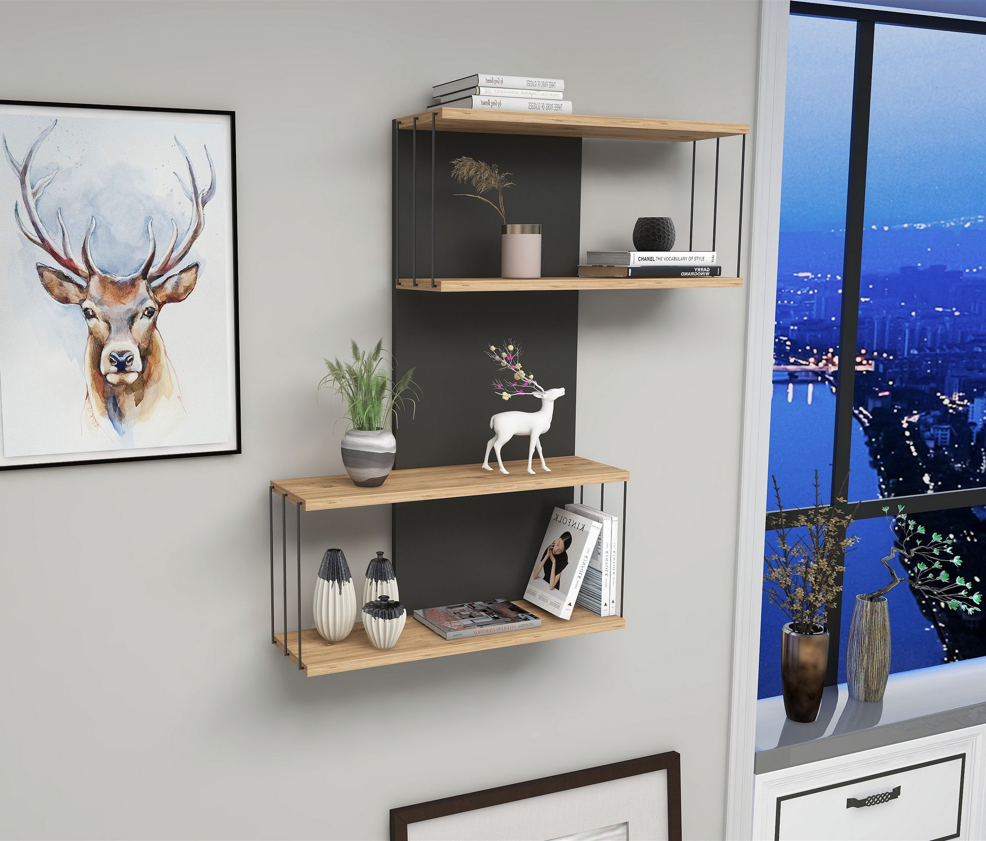 Destan Wooden Shelf Wood Veneer Anthracite