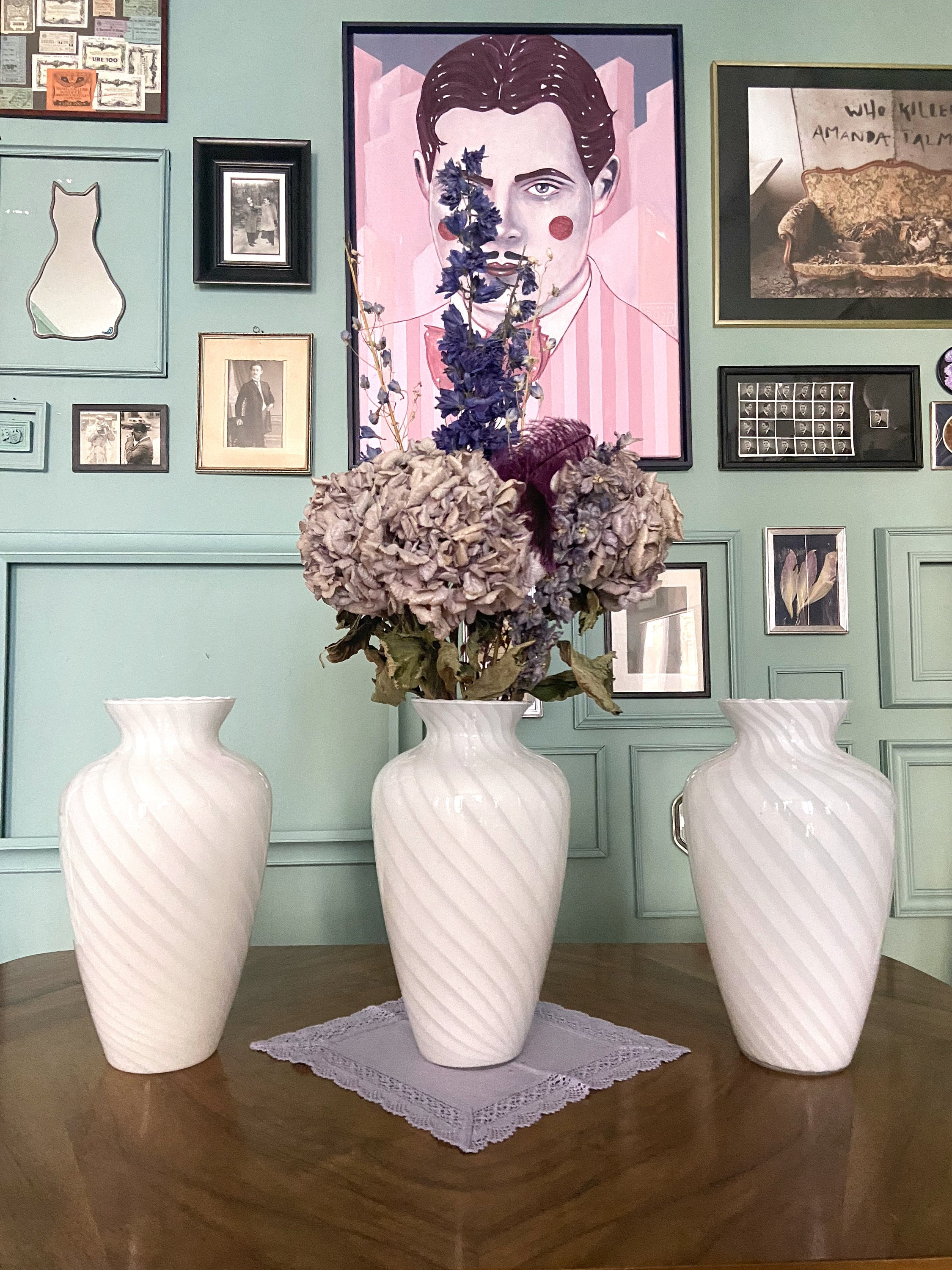 Vaso Vintage Swirl Vetro di Murano Bianco Anni '50