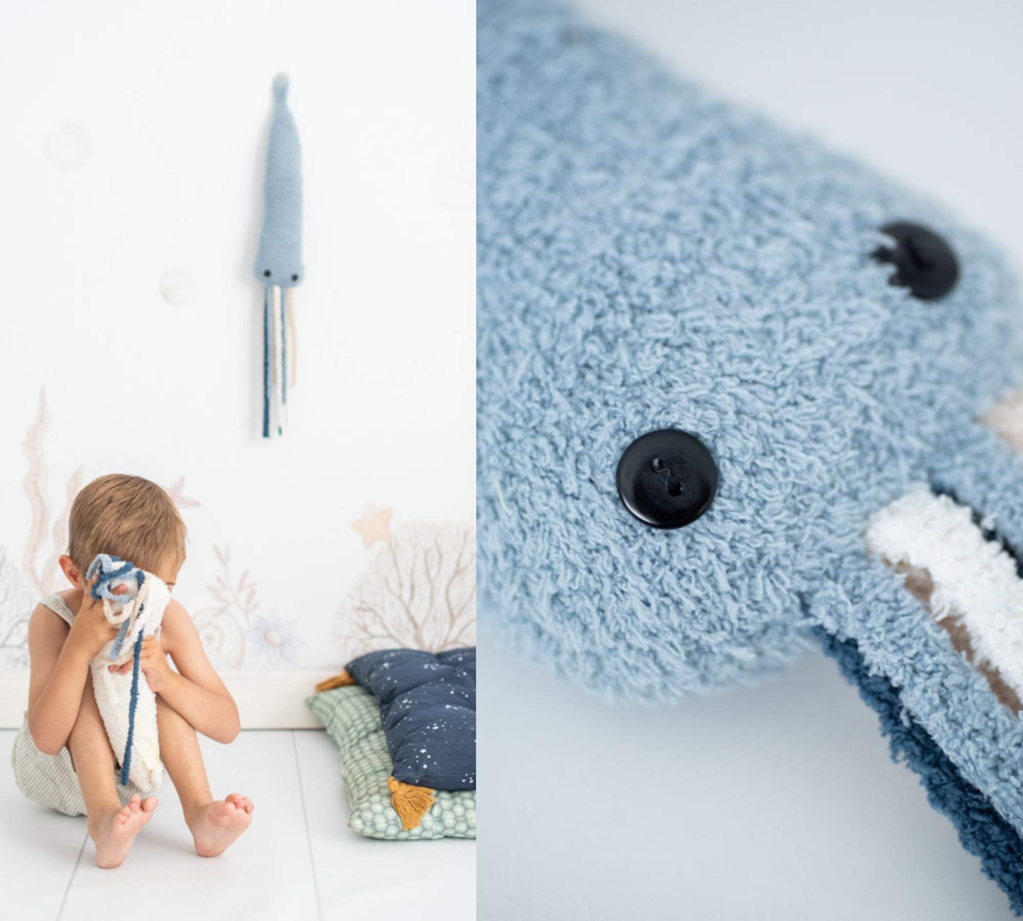 2x Mini Oktopus & Mantarochen Plüschtier Baumwolle Blau