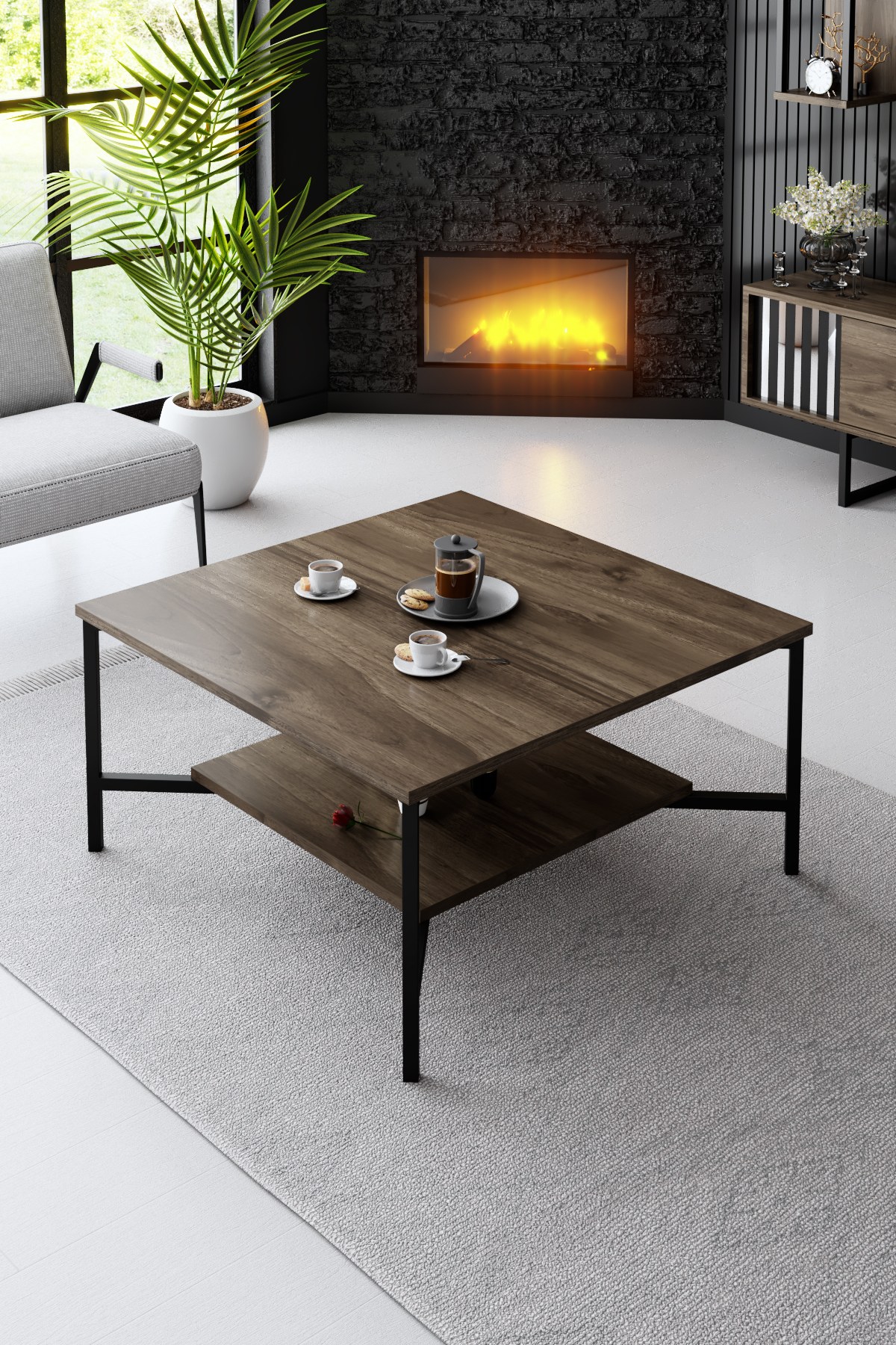 Black Line Couchtisch Holz Walnuss Schwarz