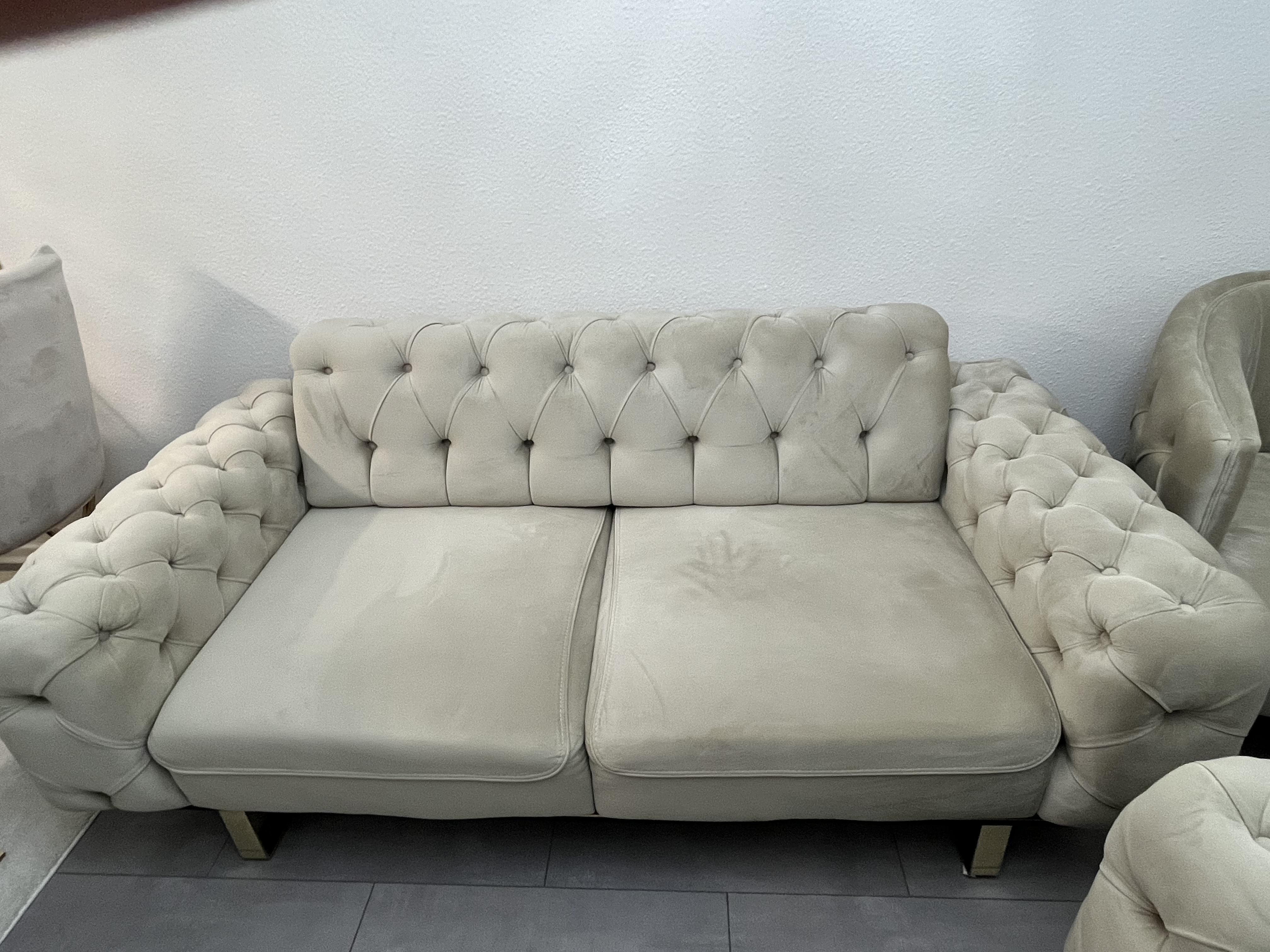 2x Sofa & Sessel Samt Beige