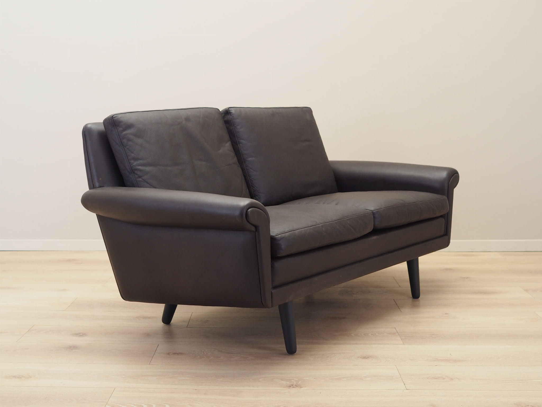 2-seater sofa leather brown 1960s