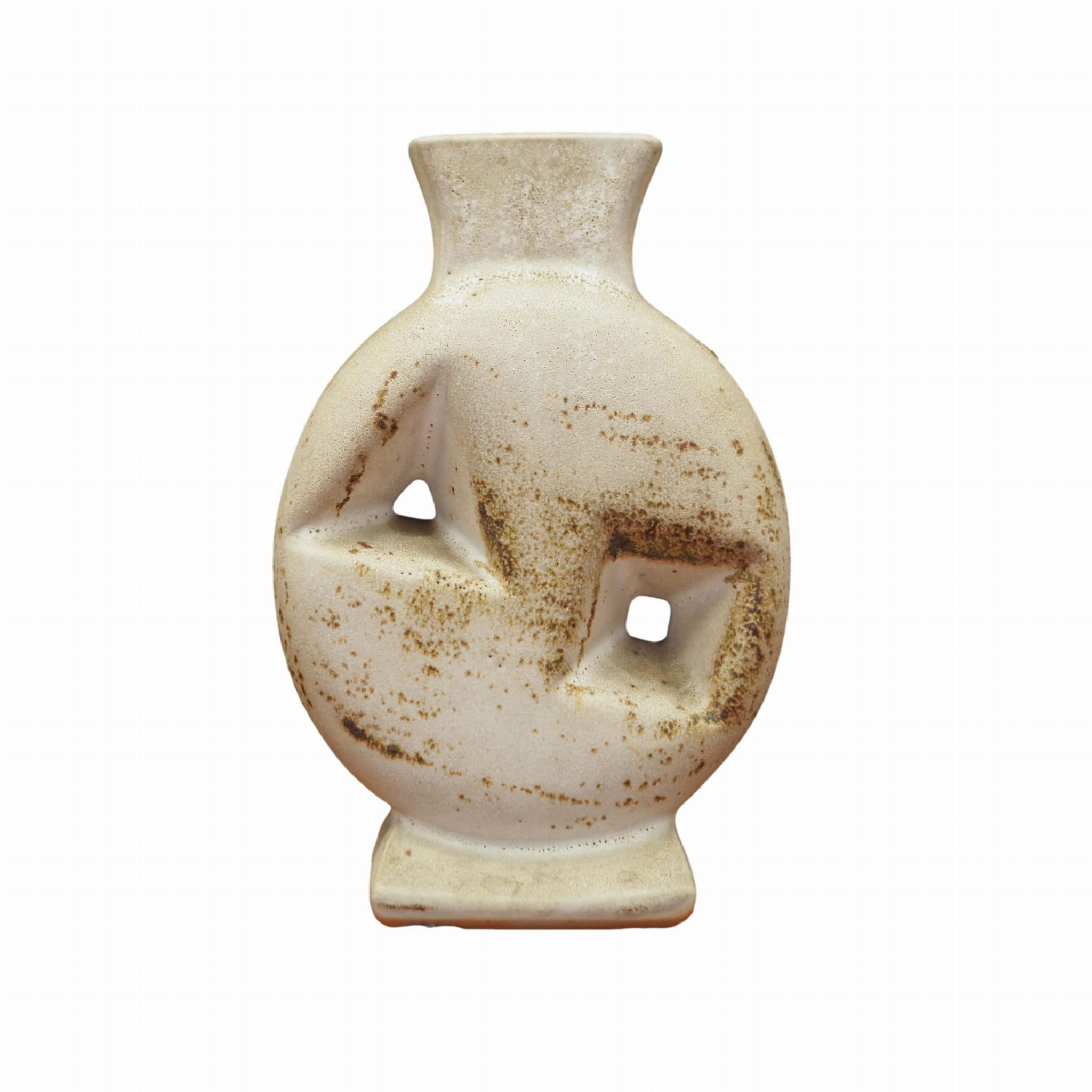 Vase Keramik Beige Weiß 1970er Jahre