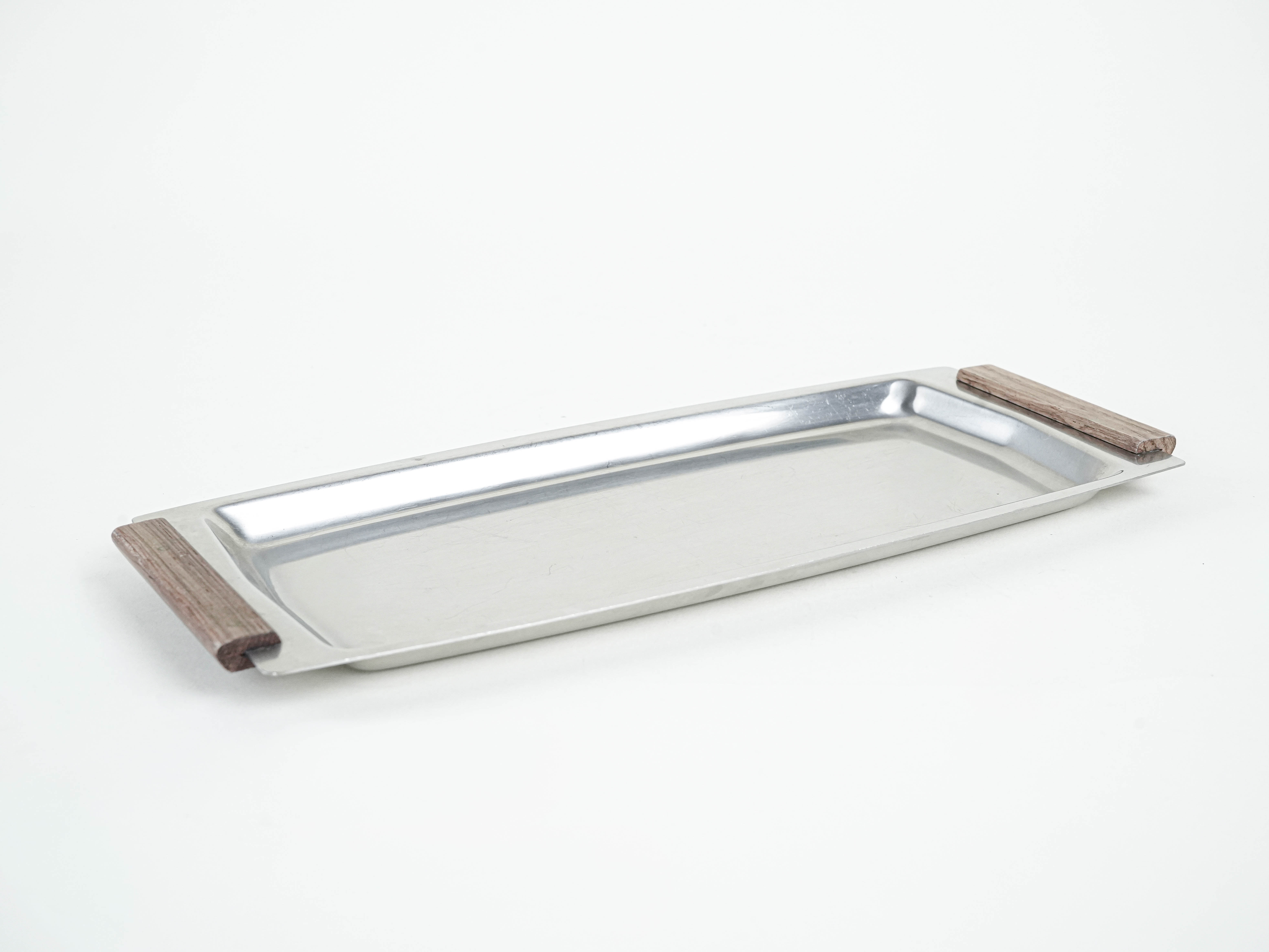 Rechteckiges Edelstahltablett 1970er Jahre