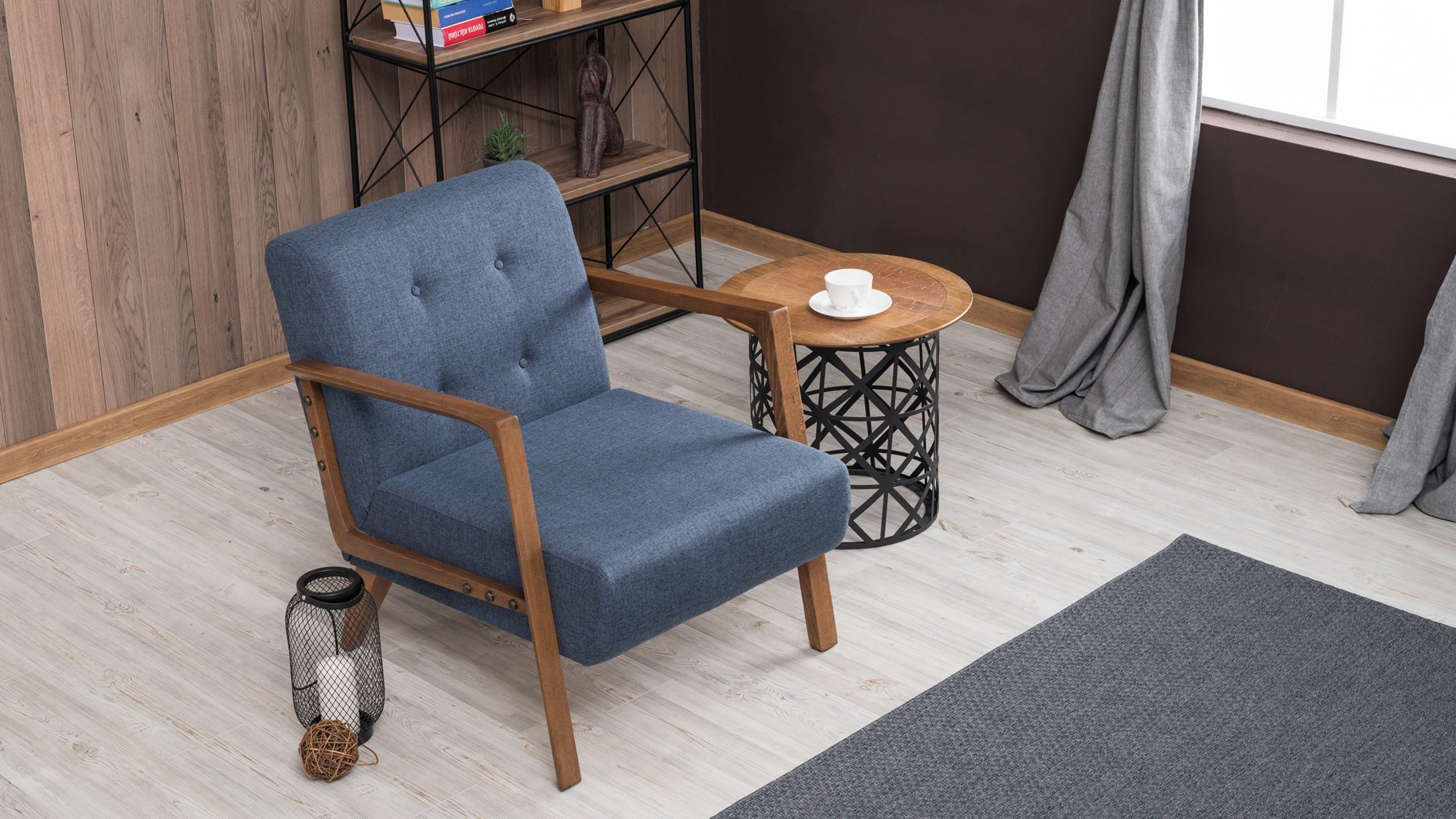 Kemer Sessel Holzfurnier Blau