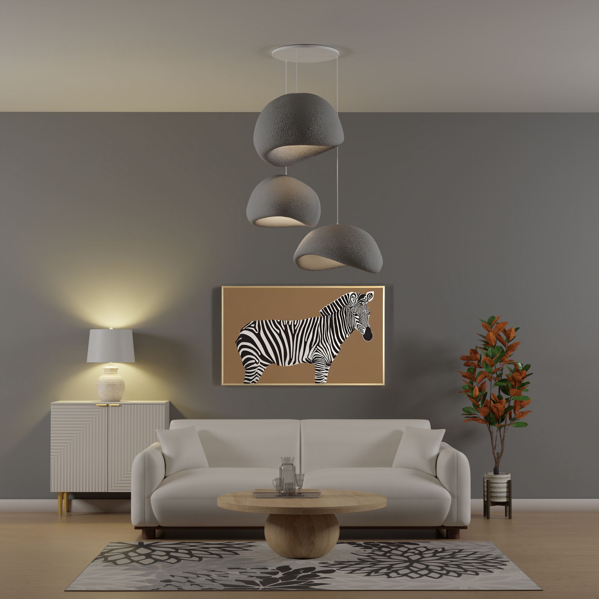 3-Flammig Wabi Sabi Shibumi Orbs Pendelleuchte Beton Grau