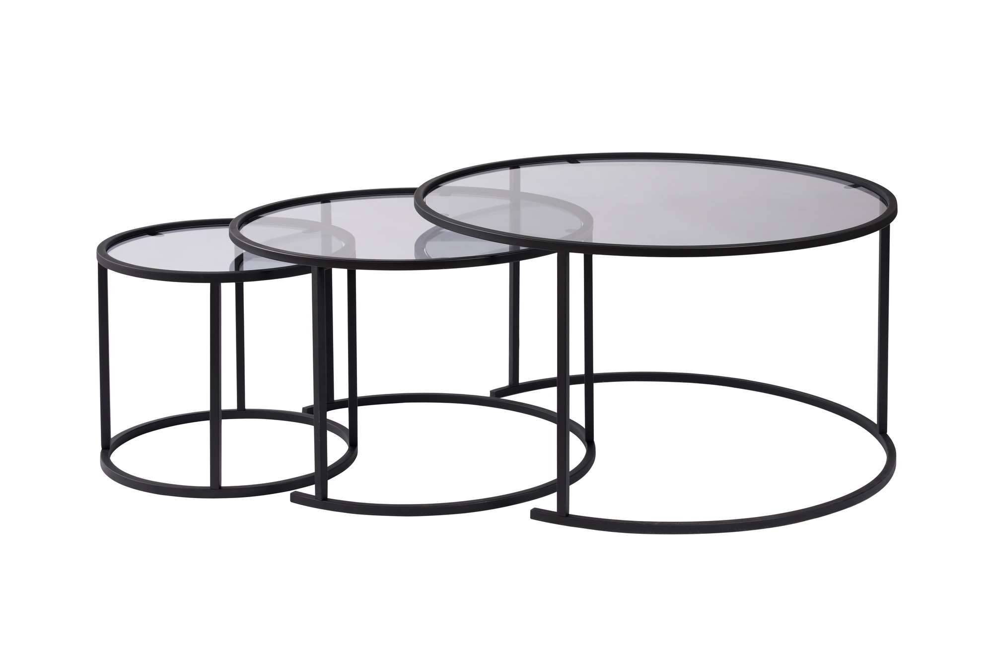 3x Aurum Coffee Table Set Black Grey Ø80cm Ø60cm Ø42cm