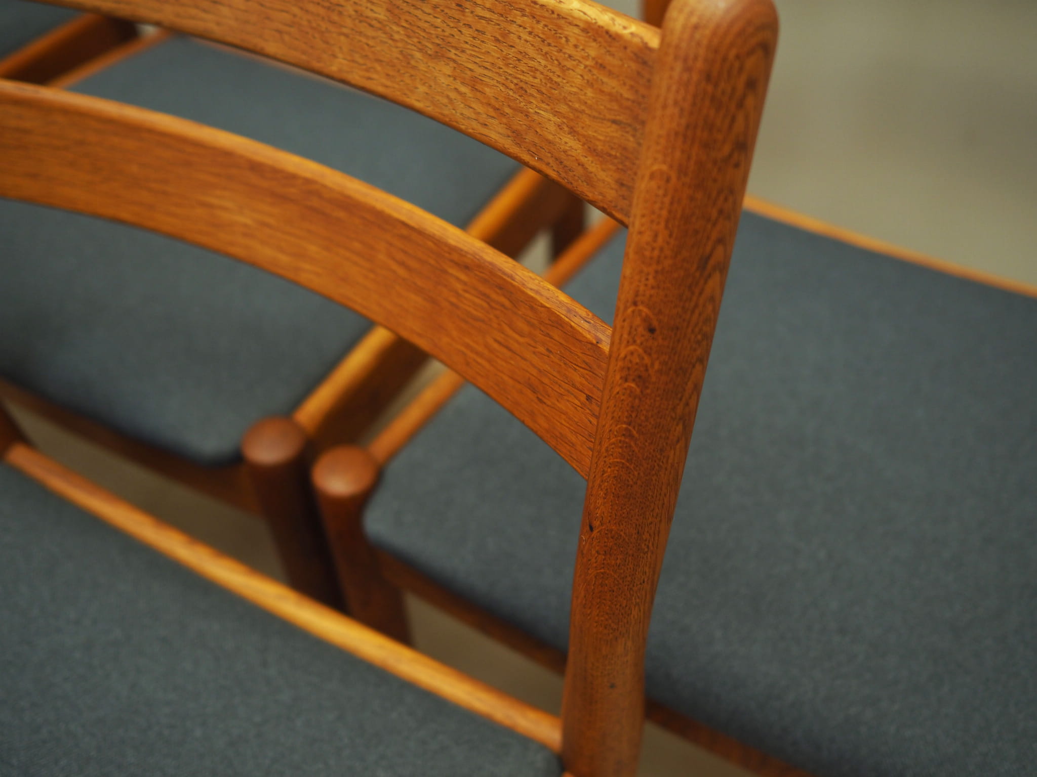 6x Vintage Chair Teak Wood Textile Brown 1970s