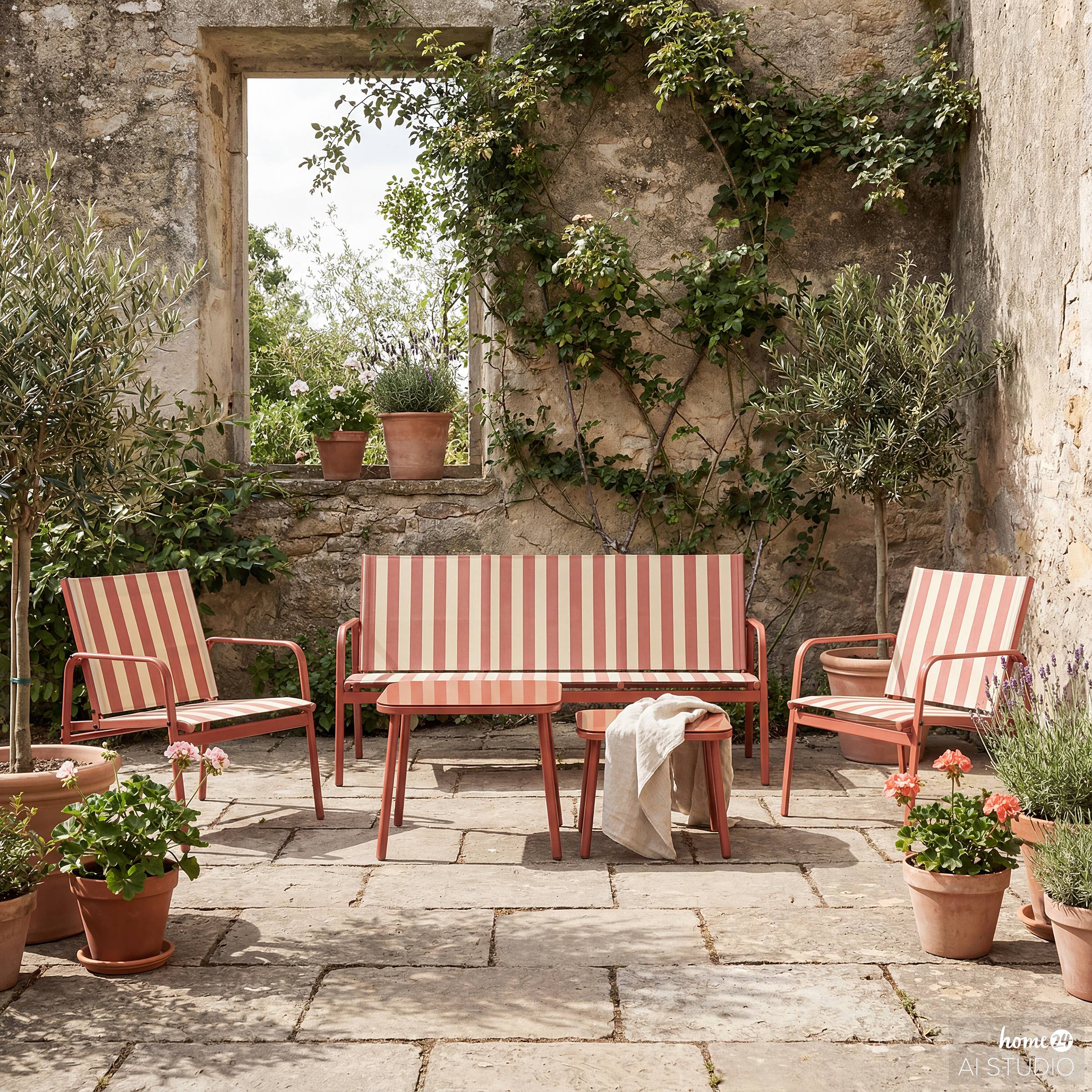 Outdoor Lounge Group Vinoa Set of 5 Steel Red White