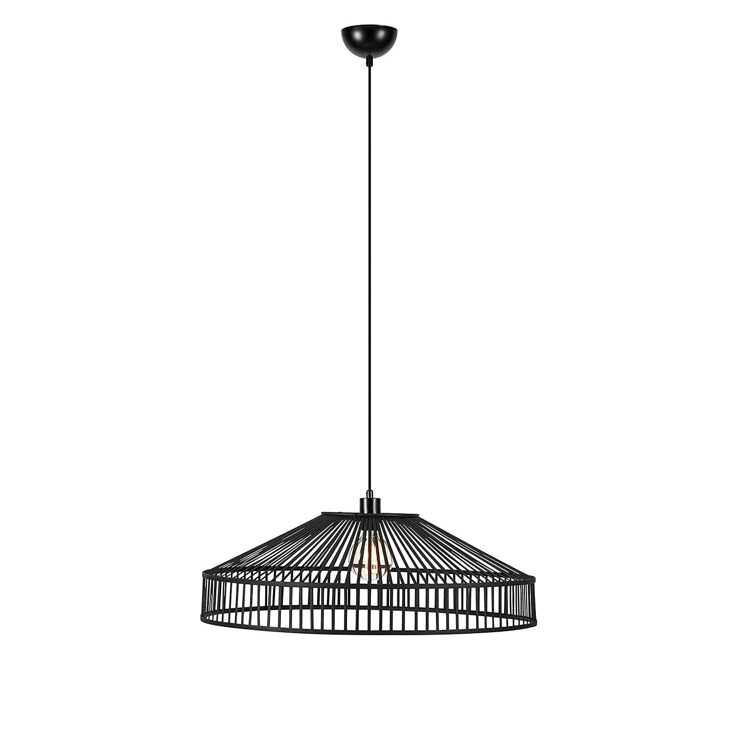 1-Flame Pendant Lamp Tapa Iron Bamboo Black