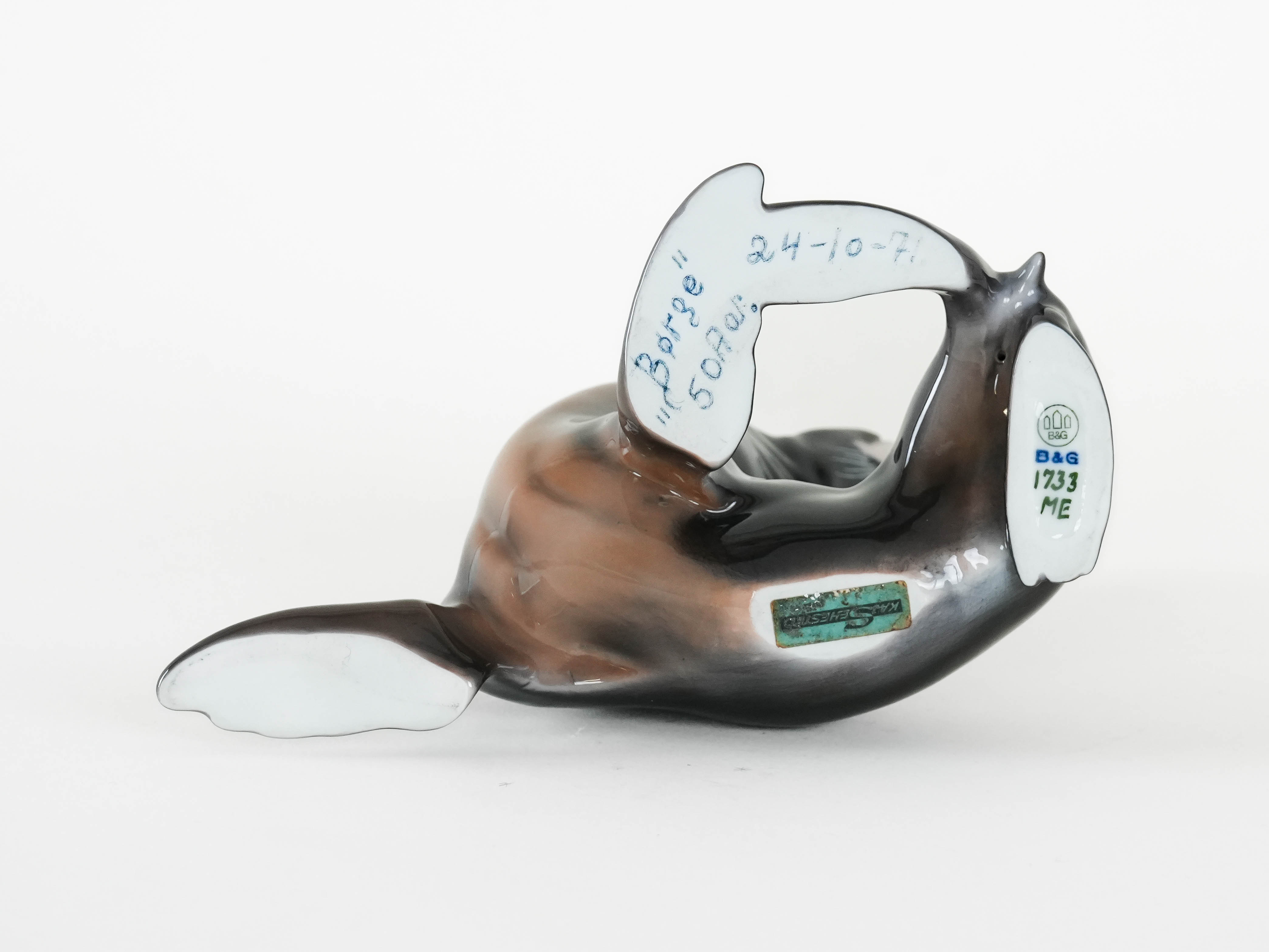 Seelöwenfigur Porzellan Grau 1970er Jahre