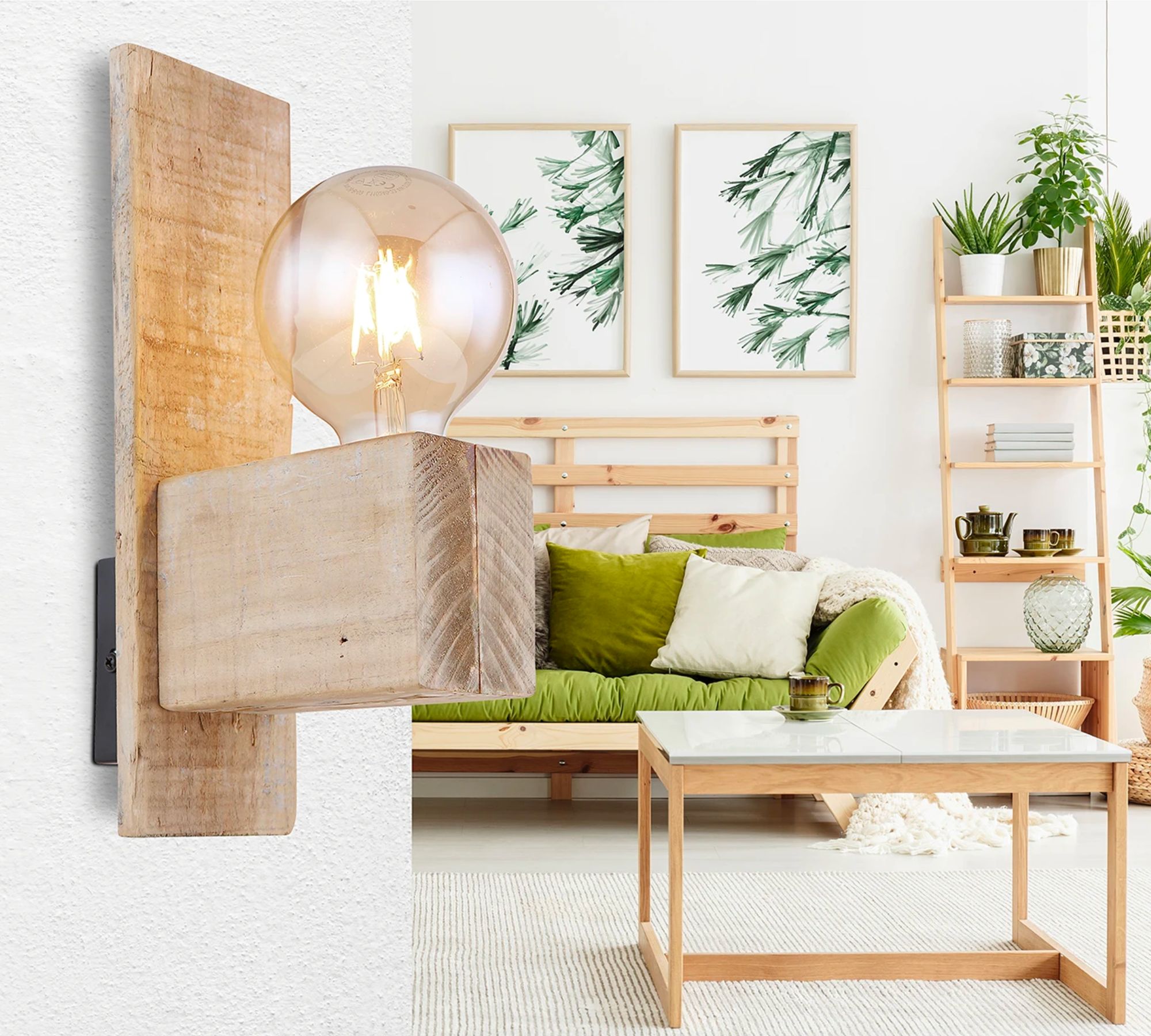 Wandleuchte 1-flammig Holz Natur Braun