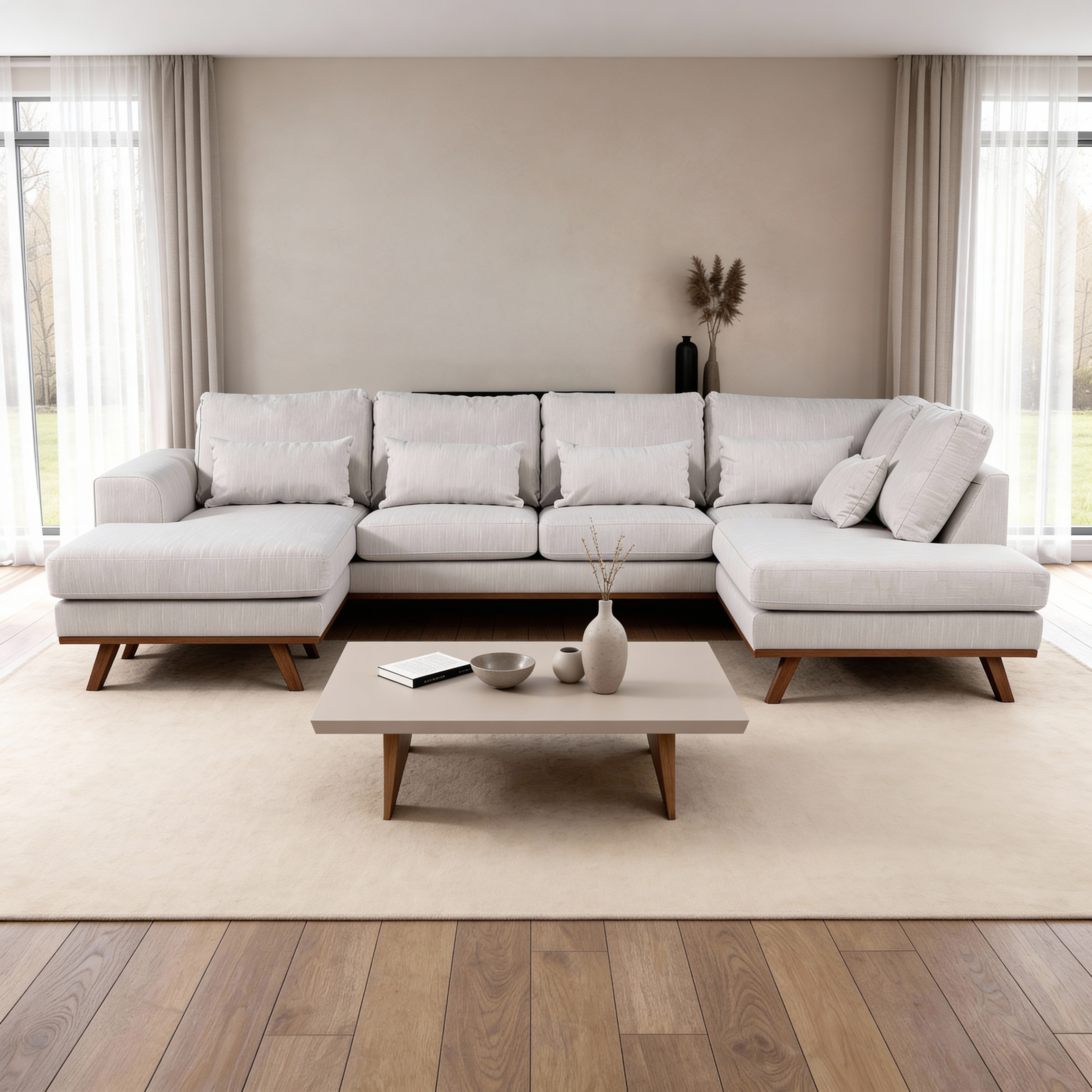 Ecksofa Japandi 3-Sitzer Rechts Beige