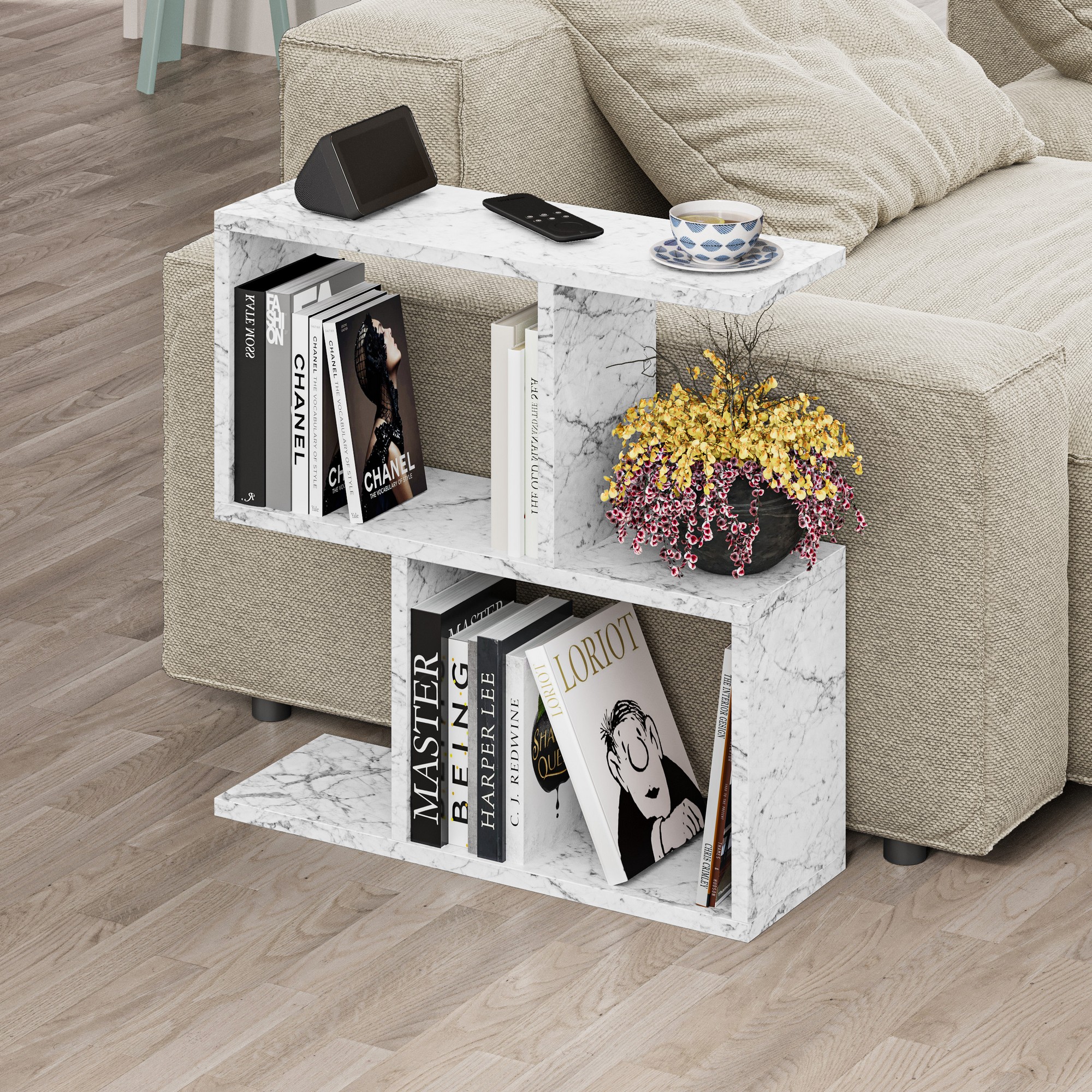 Homemania Couchtisch Holz Carrara Marmor